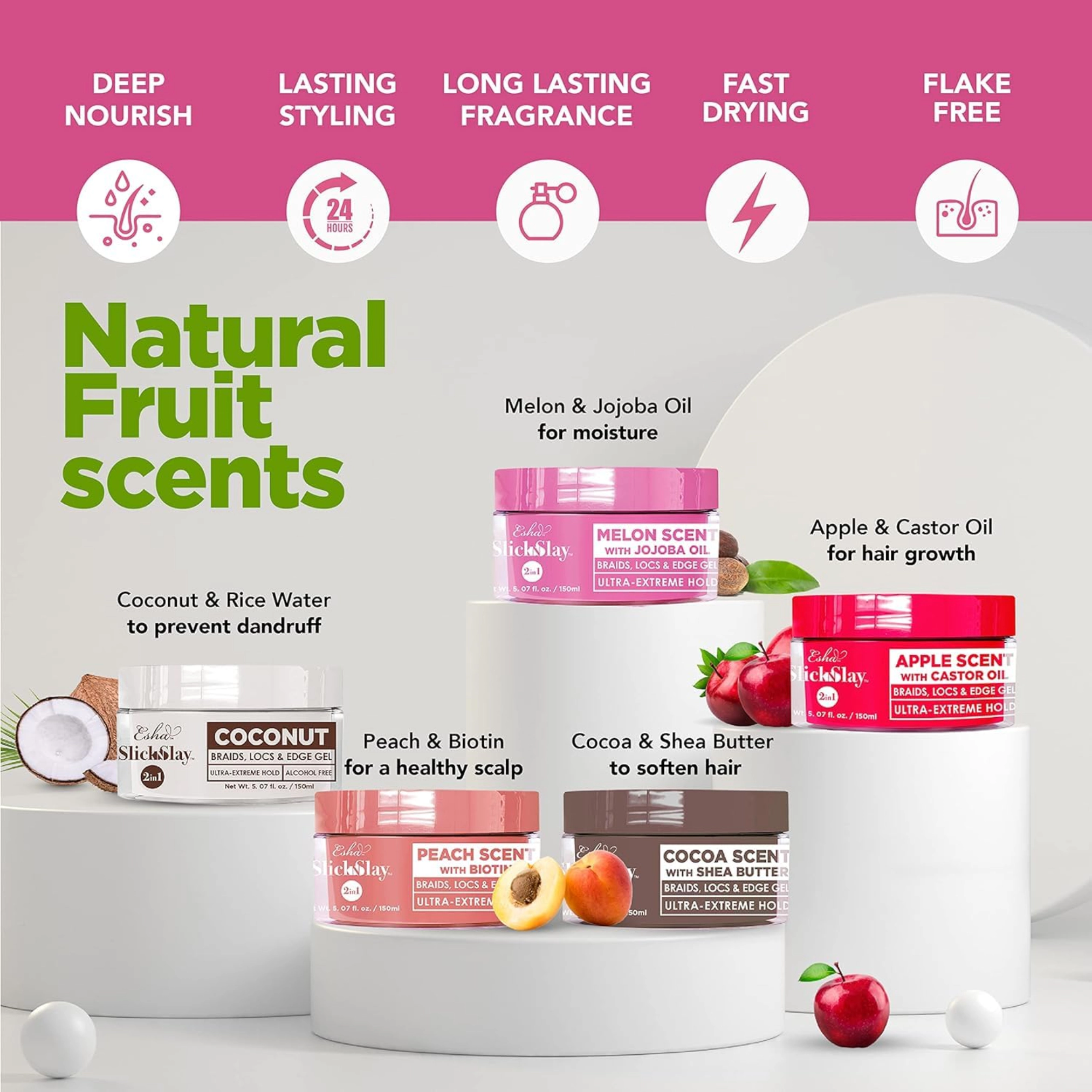 Esha Unisex Styling Gel Slick N Slay 2-IN-1 Braid & Edge Gel Apple Scent with Castor Oil