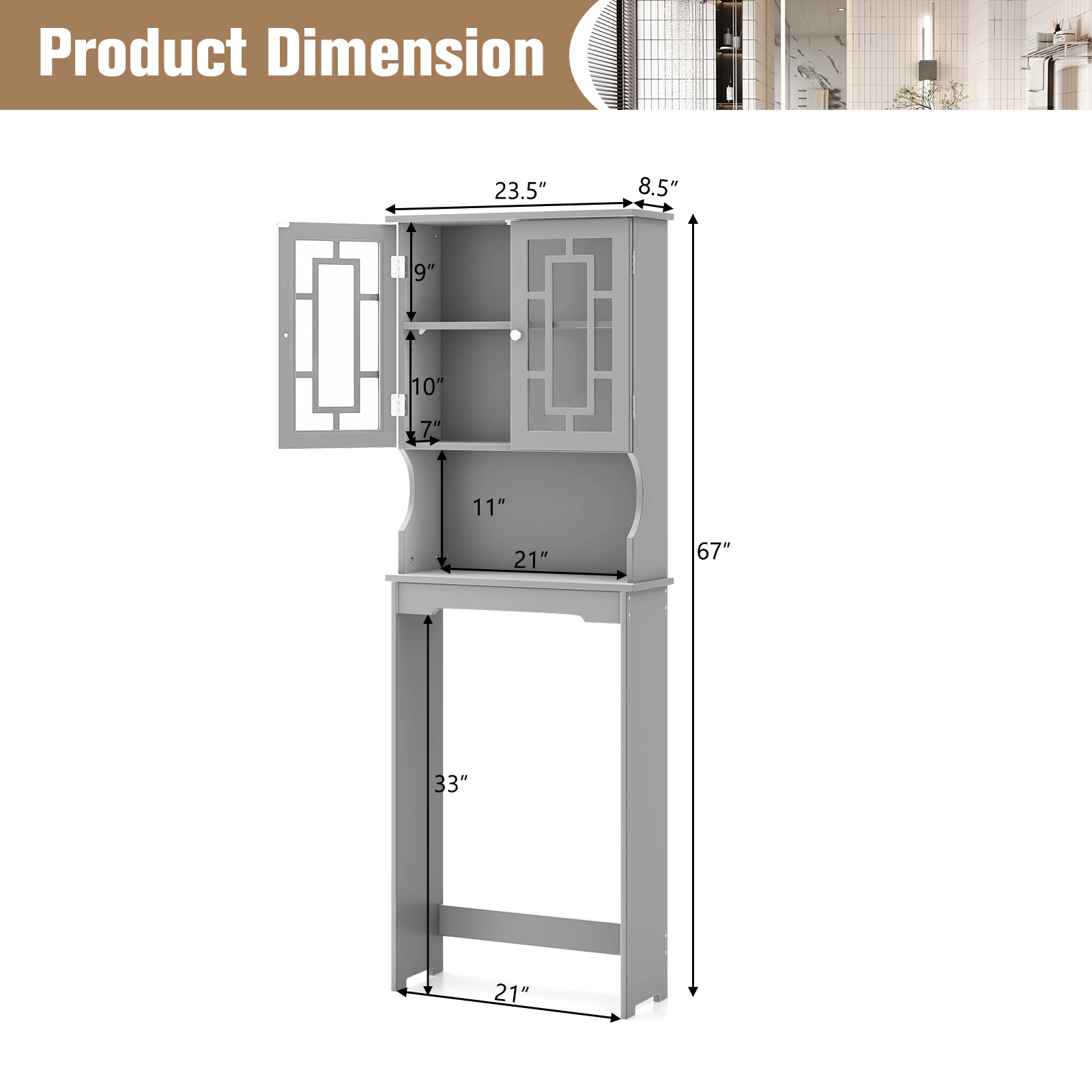 Glintex Over-the-Toilet Space Saver with Large Cabinet and Adjustable Shelf
