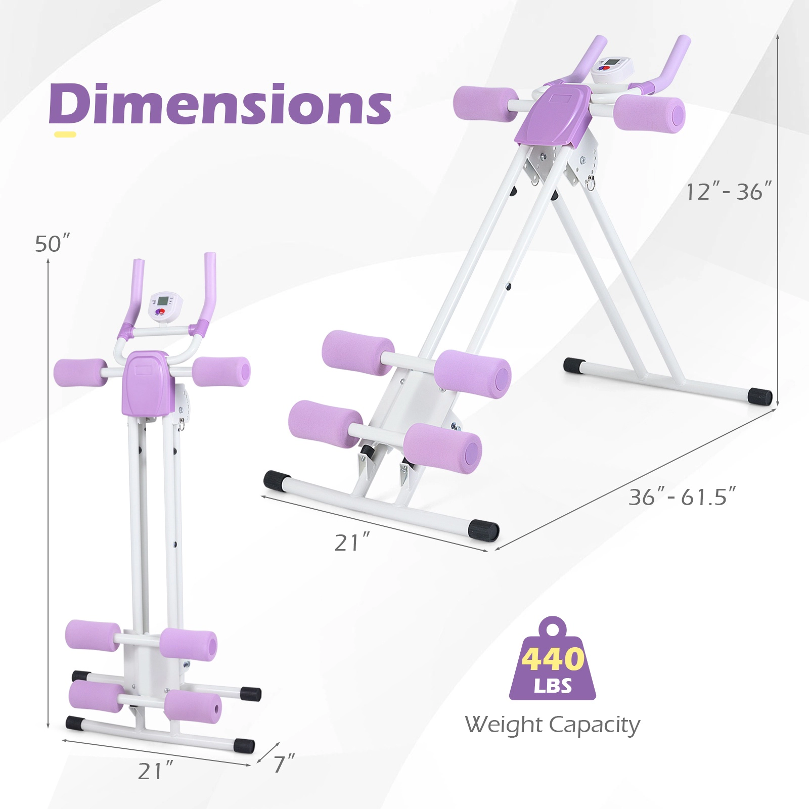 SUGIFT White 440-lb Capacity Foldable Abdominal Trainer Ab Machine with 6 Incline Settings and LCD Monitor