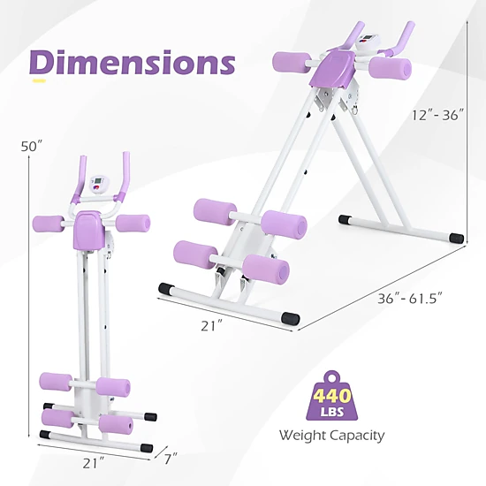 SUGIFT White 440-lb Capacity Foldable Abdominal Trainer Ab Machine with 6 Incline Settings and LCD Monitor