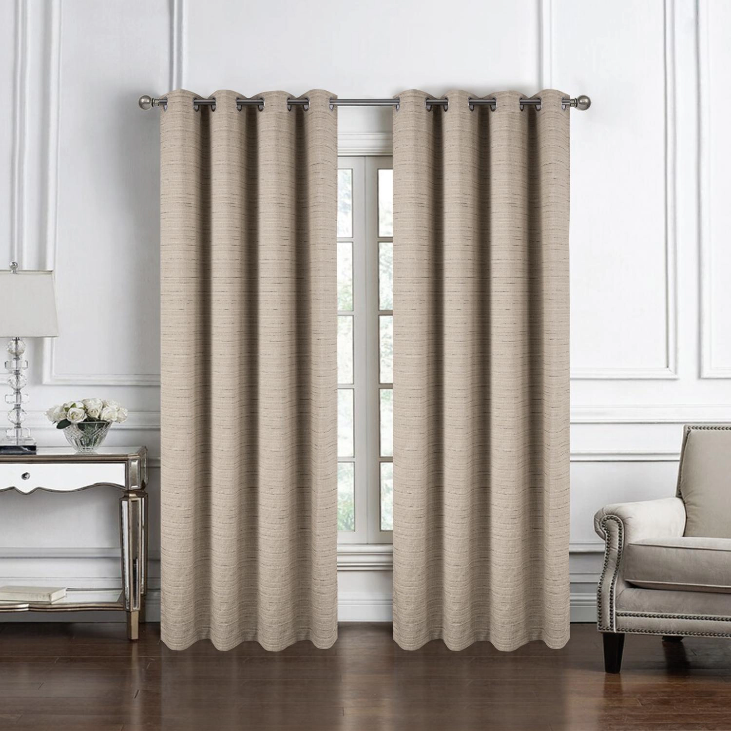RT Designer Collection Kensington Jacquard Foam Backed Luxurious Decorative Grommet Curtain Panel 54" x 84" Taupe
