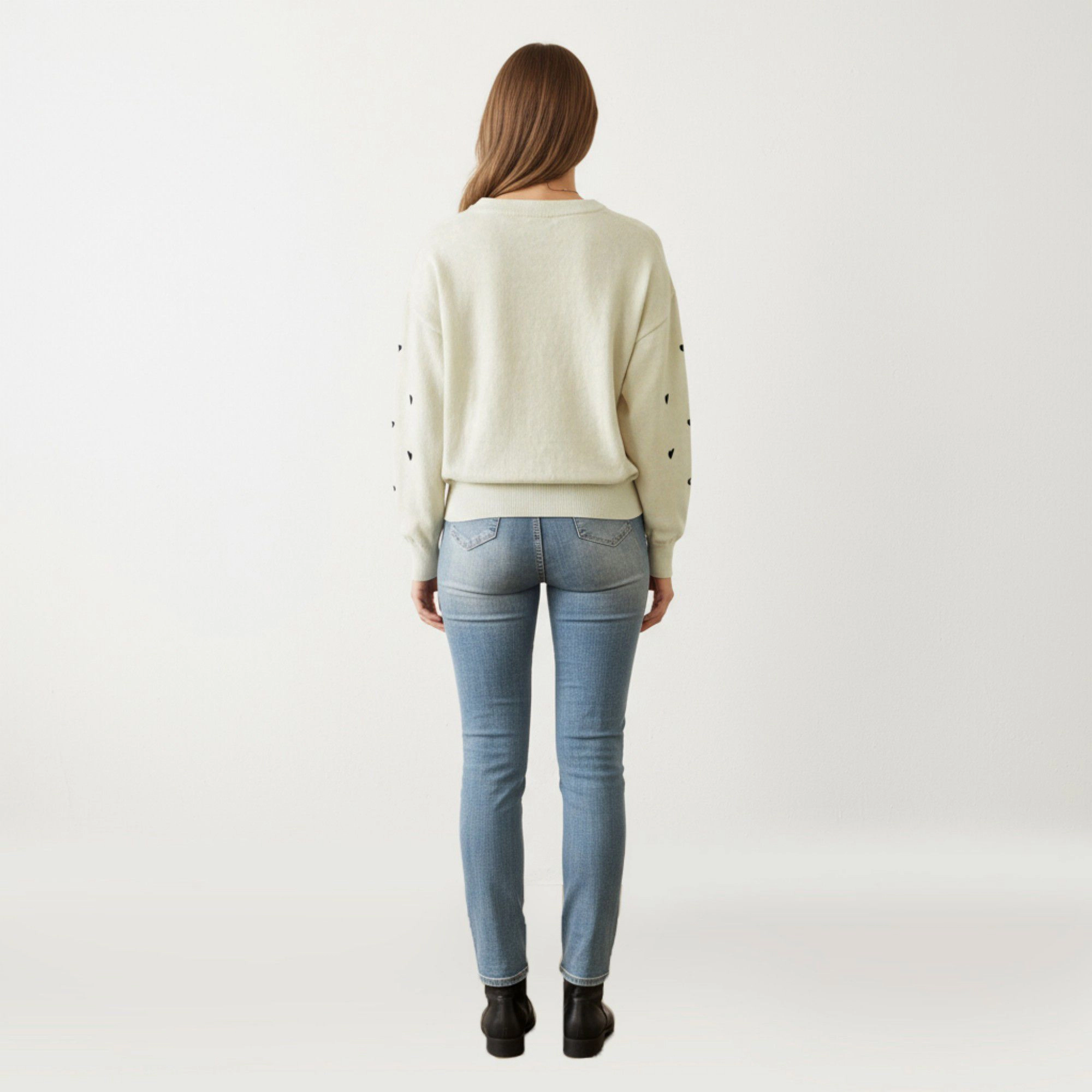 Anna-Kaci Women's Long Sleeve Heart Pattern Valentine Knit Sweater with Ribbed Trim
