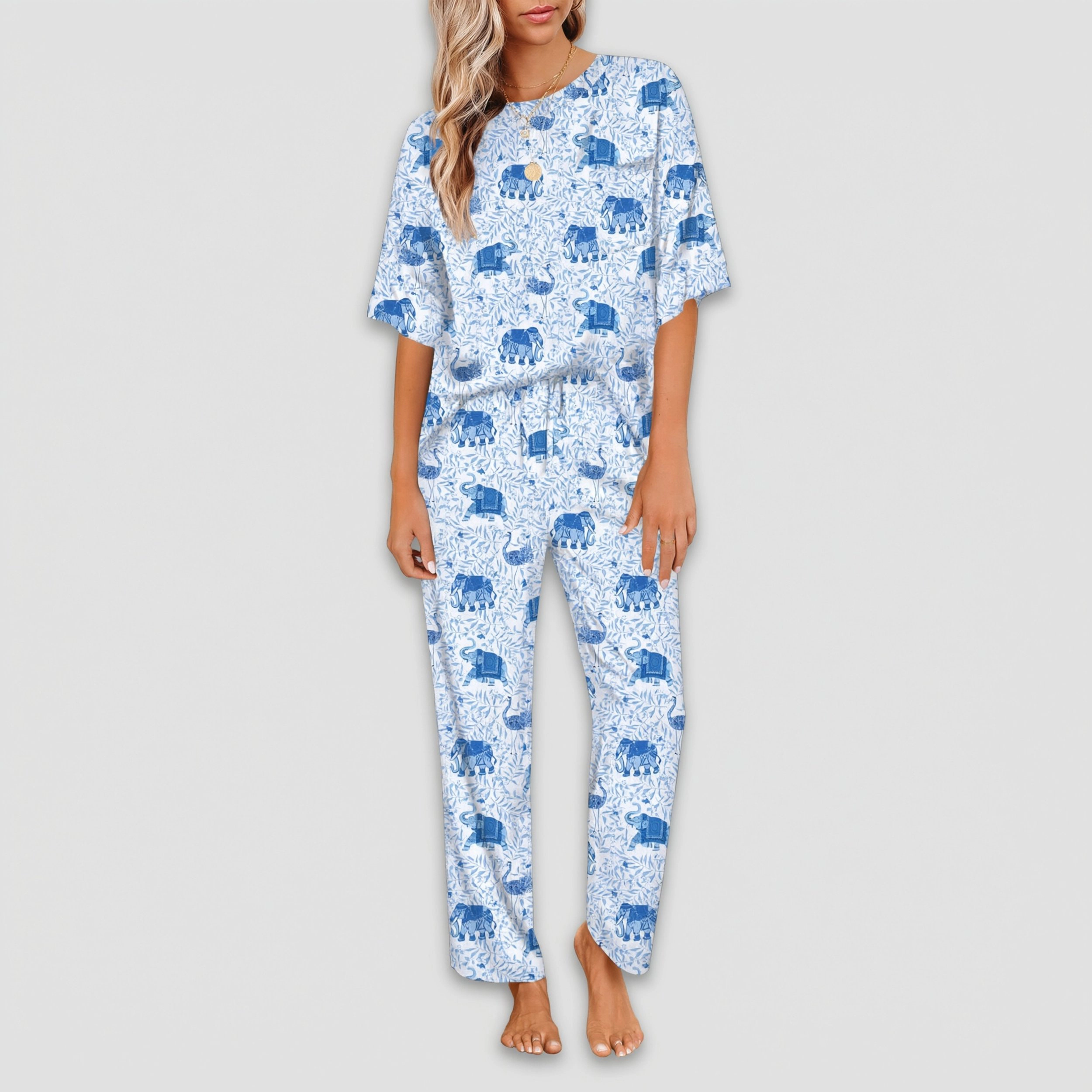 Ekouaer Womens Satin Silky Pajama Set Short Sleeve Shirt with Long Pant Soft
