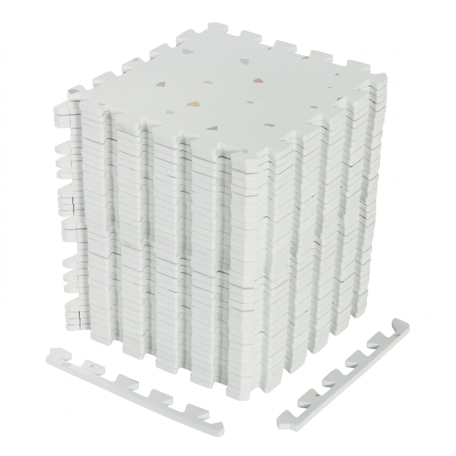SUGIFT White Terrazzo 36 Piece Interlocking Foam Exercise Mat Set with Widened End Borders 13-in W 12.5-in D