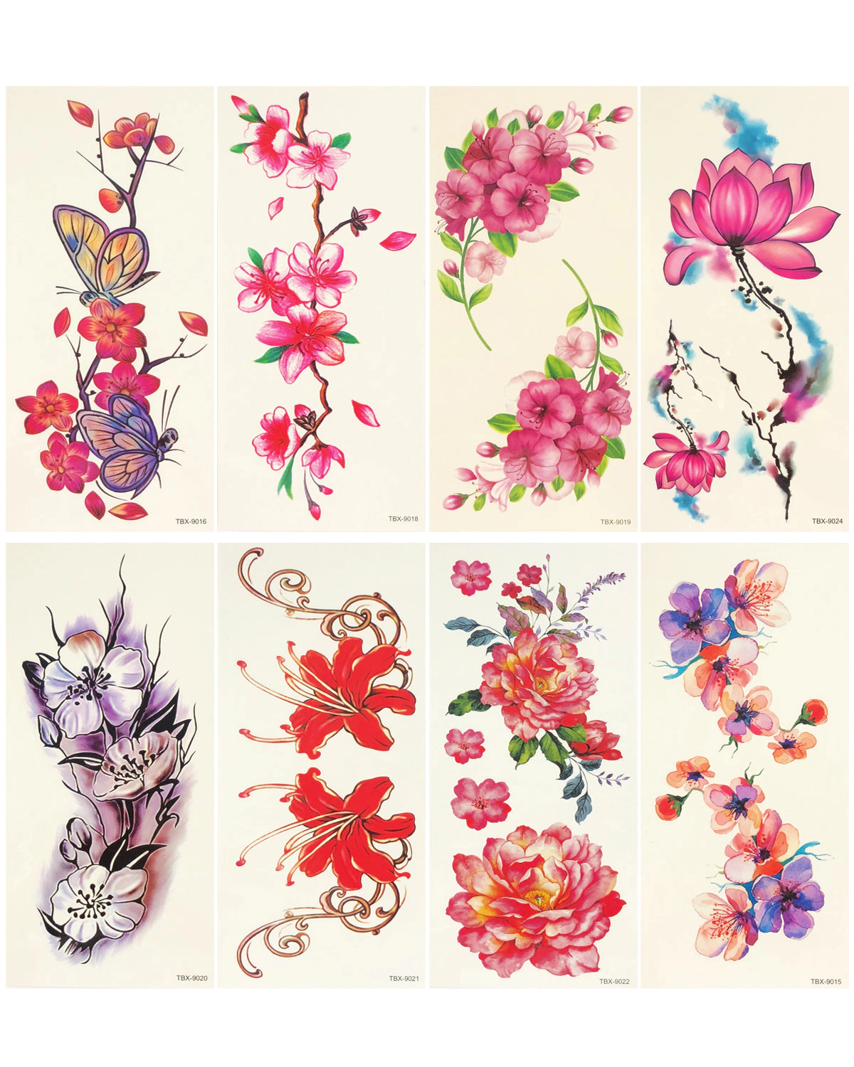 Wrapables Floral Temporary Tattoos Body Art Water Tattoos (8 Sheets