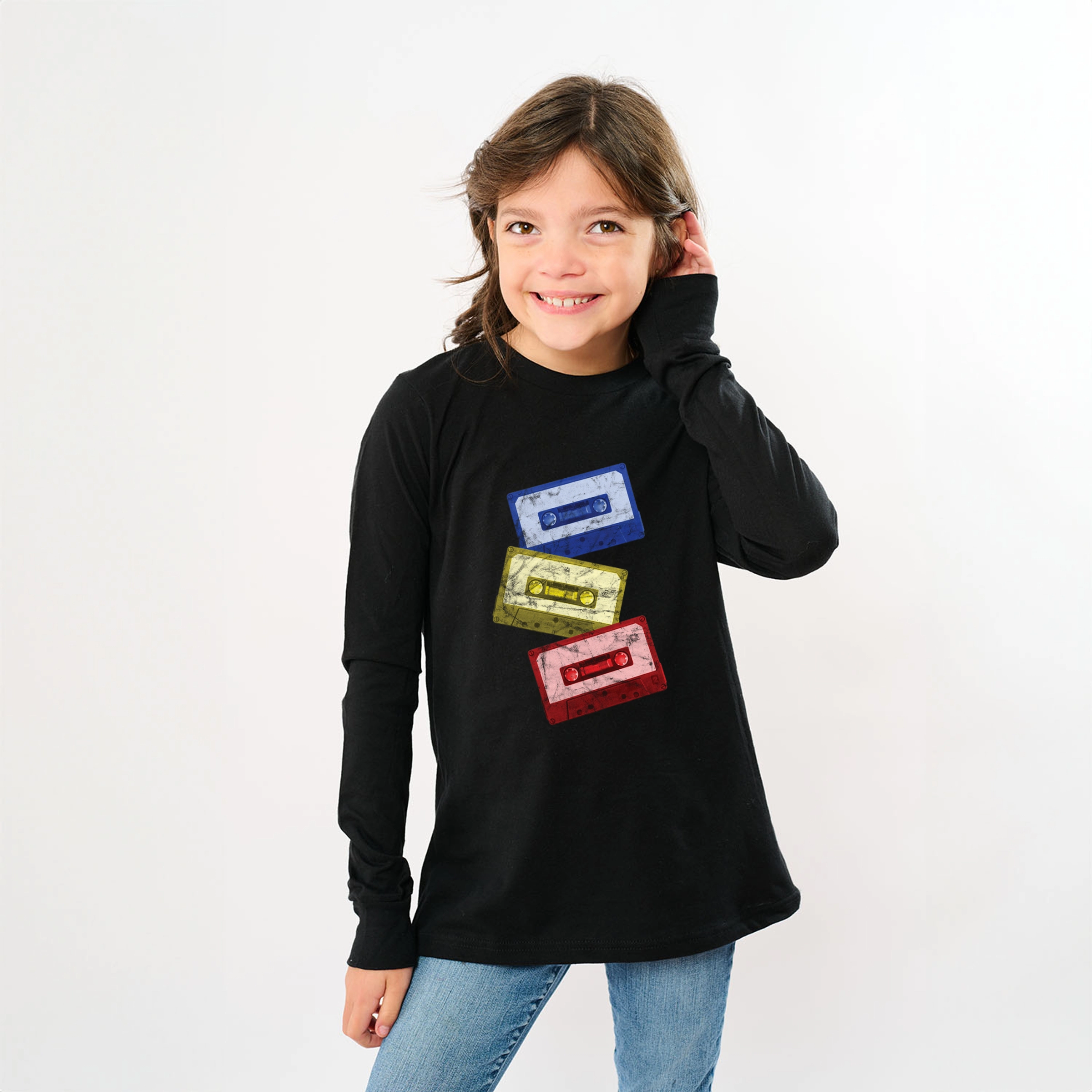 The Juniper Shop - Youth Long Sleeve Graphic T-Shirt Cassette Tape Stack