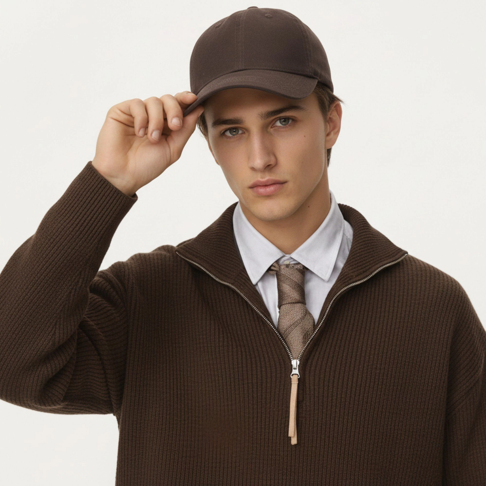 Anna-Kaci Men's Ribbed Half Zip Sweater with Relaxed Fit and Stand Collar Design