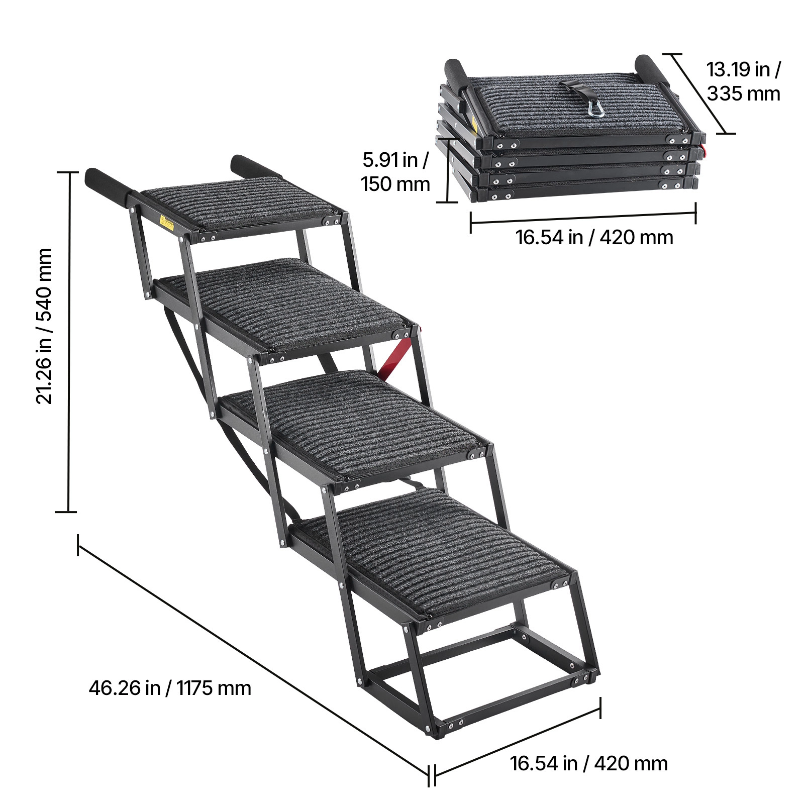 HONGGE Dog Stairs for Car 4 Steps Extra Wide Foldable Dog Ramp for Large Dogs with Non-Slip Surface Portable