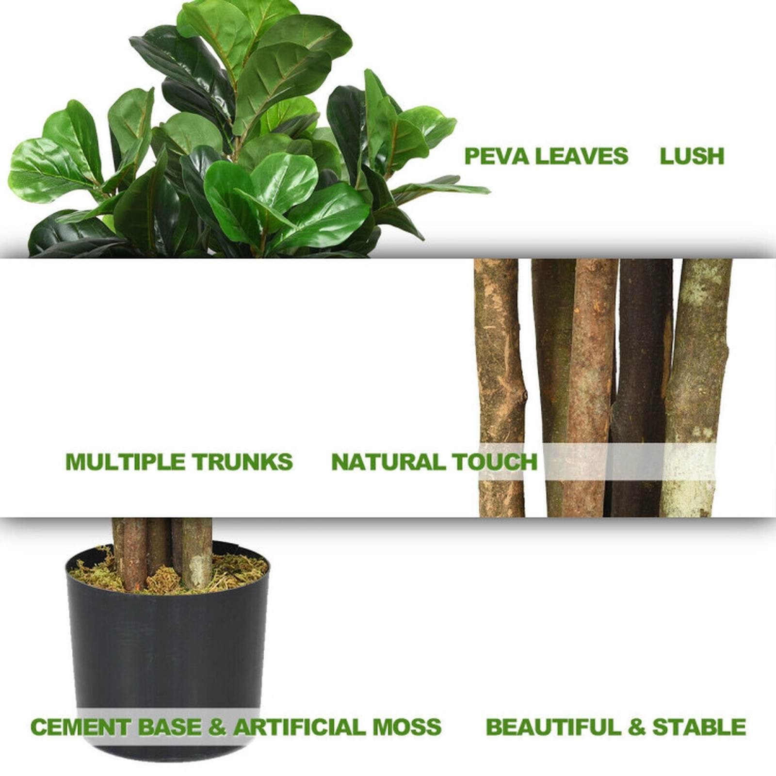 SUGIFT 6-ft Artificial Fiddle Leaf Fig Tree with 232 Leaves Stout Trunks and Moss-Topped Planter