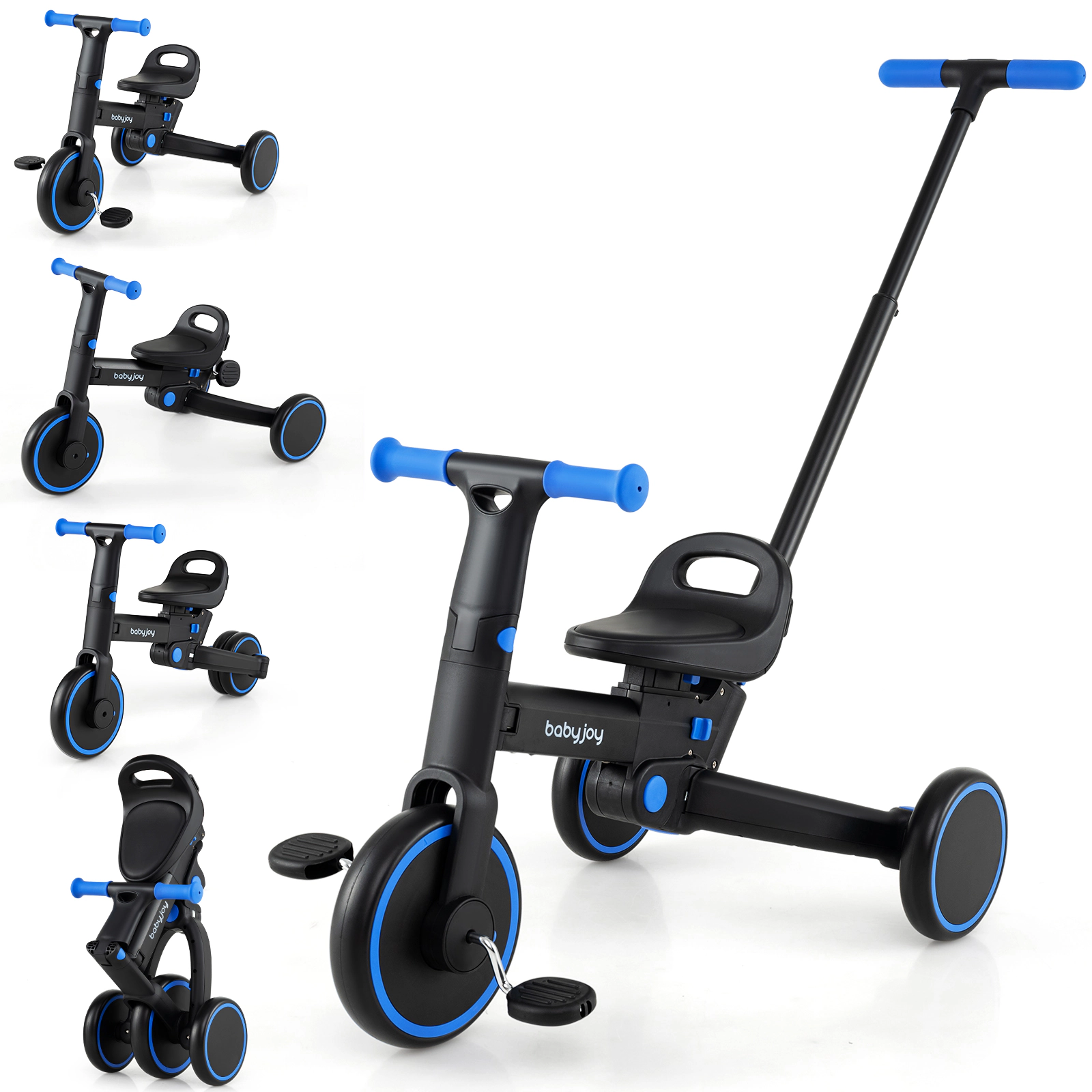 LJG 4-in-1 Foldable Toddler Tricycle with Push Handle Adjustable Seat