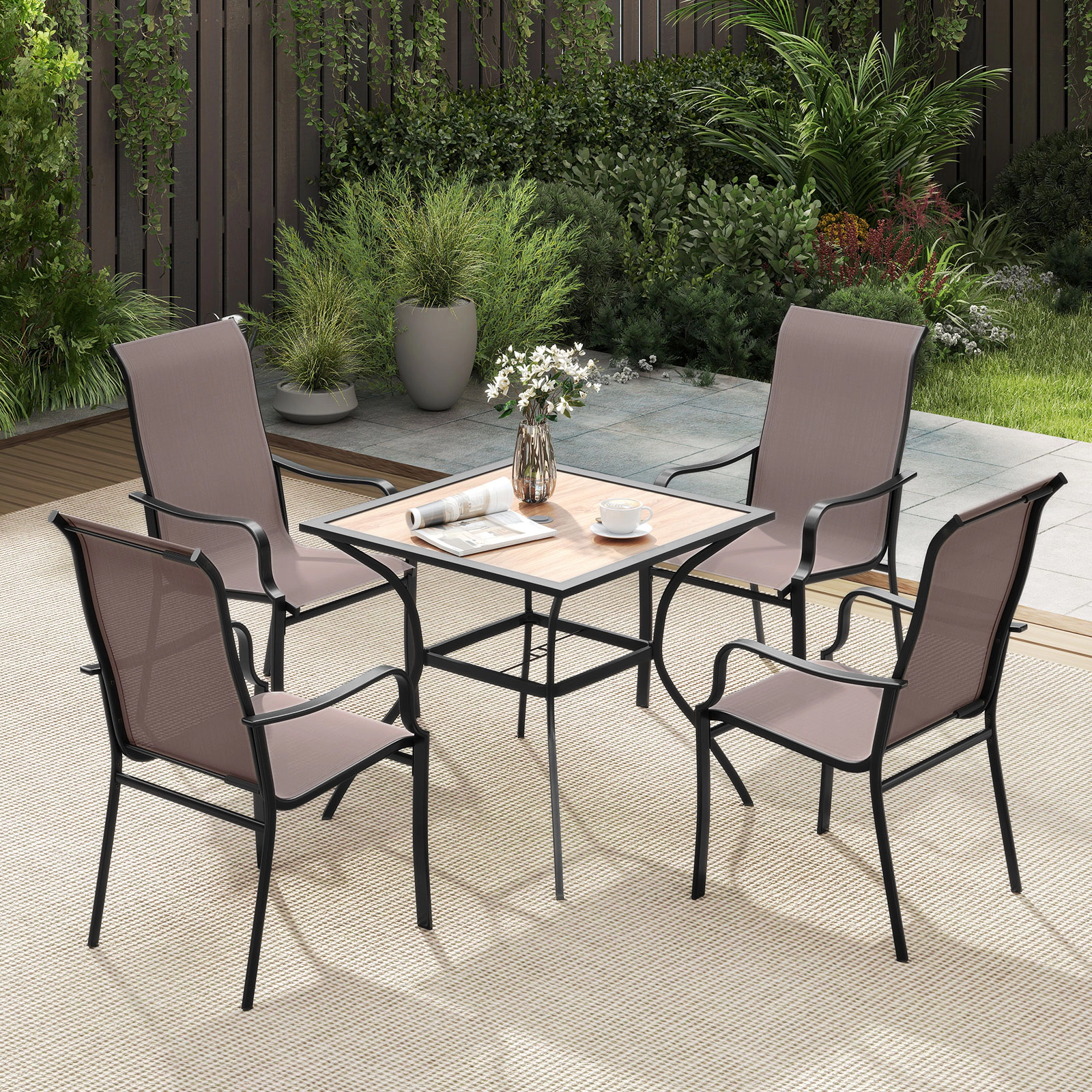 LJG Patio Dining Chair Set of 2 with Wide Seat and Heavy-Duty Metal Frame