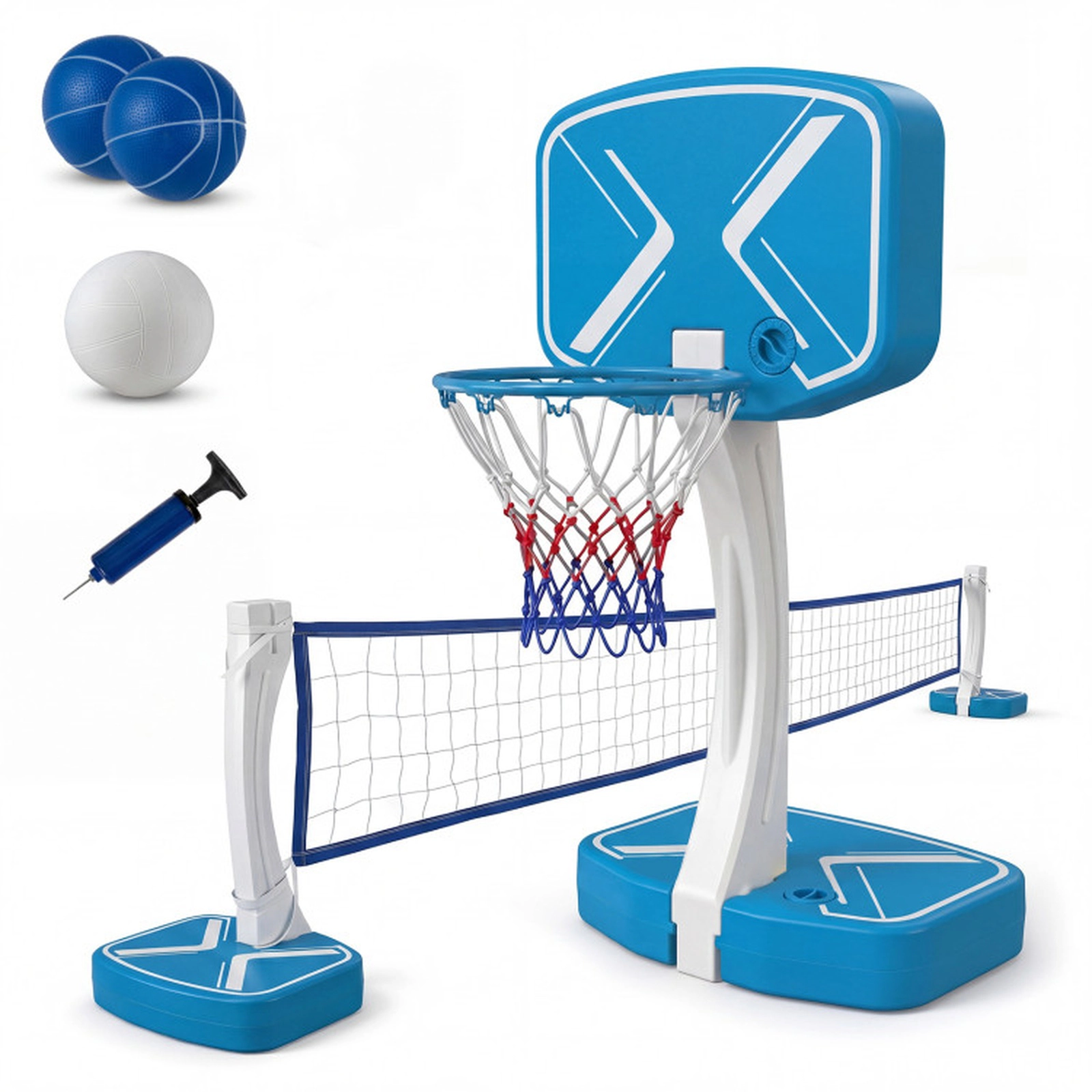 SUGIFT 2-in-1 Pool Basketball Hoop and Volleyball Net Set with Weighted Base 3 Balls and Air Pump