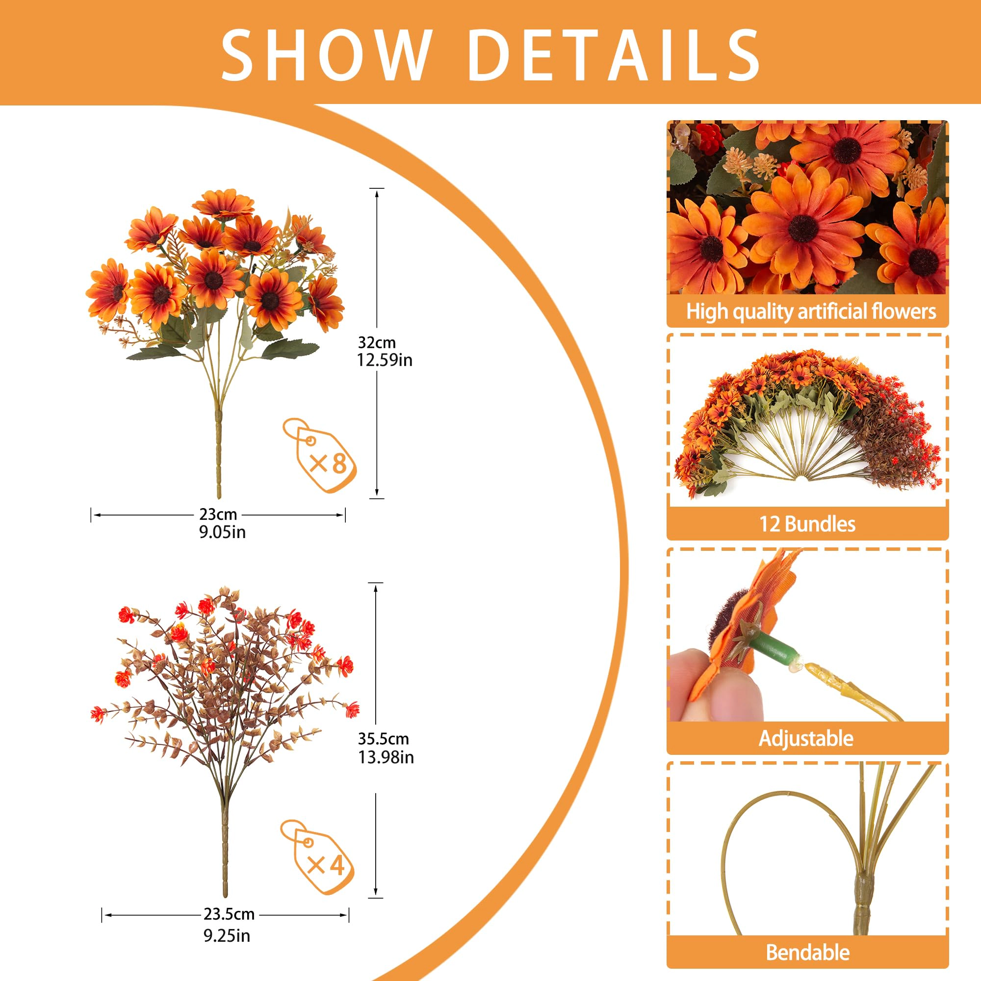 PUPWE 24 Artificial Mums For Outdoors Planters Flowers Fall Decor