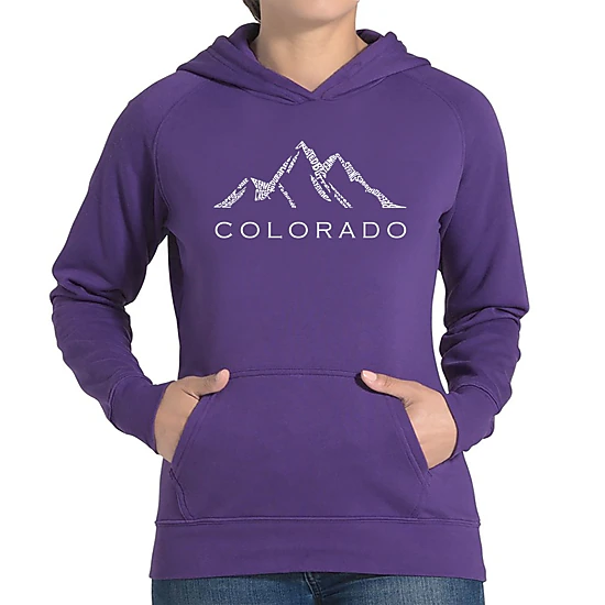 LA Pop Art Colorado Ski Towns - Women's Word Art Hooded Sweatshirt