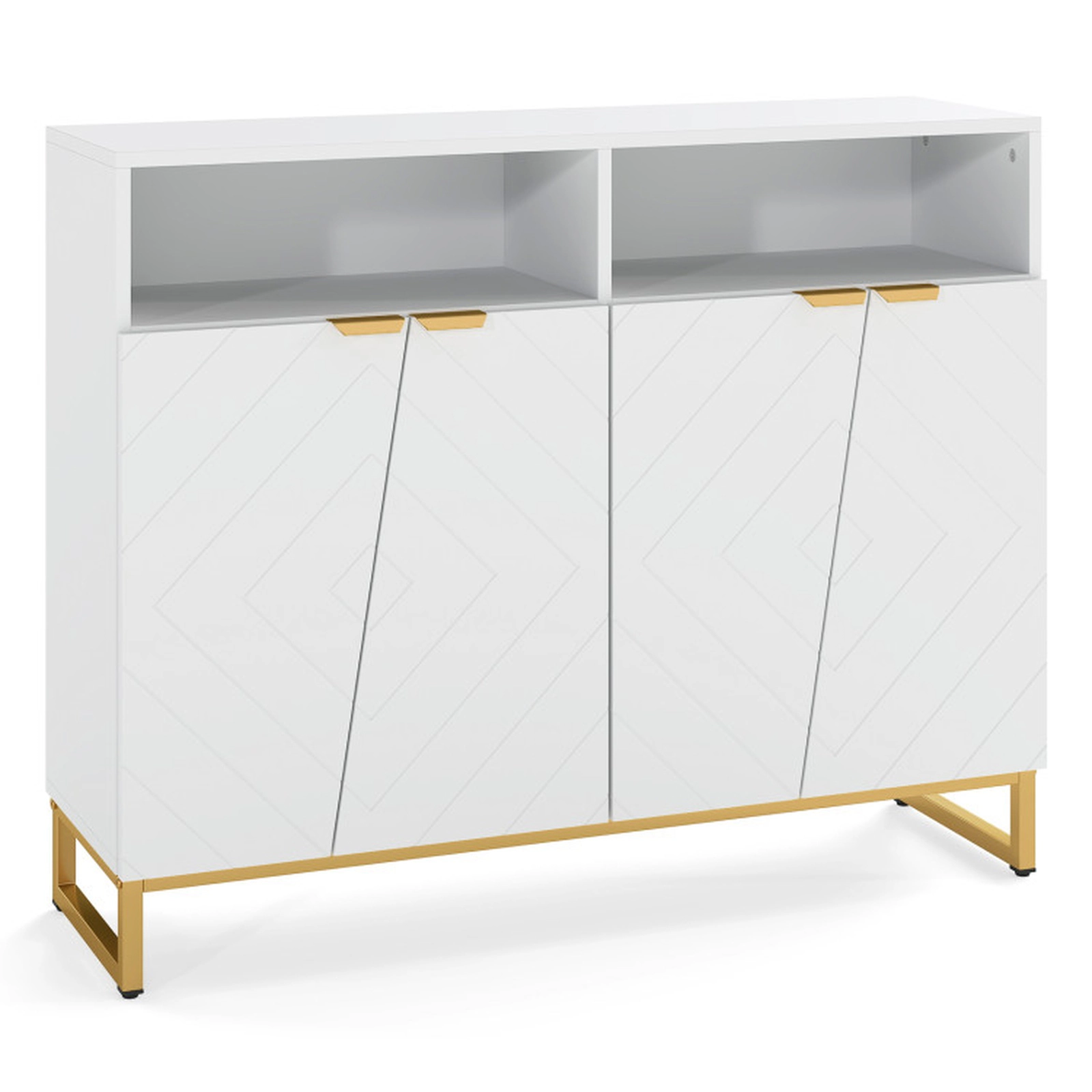 SUGIFT 4-Door Diamond Textured Gold Handles Modern Sideboard Cabinet 40-in x 12-in x 32-in 220-lb Capacity White