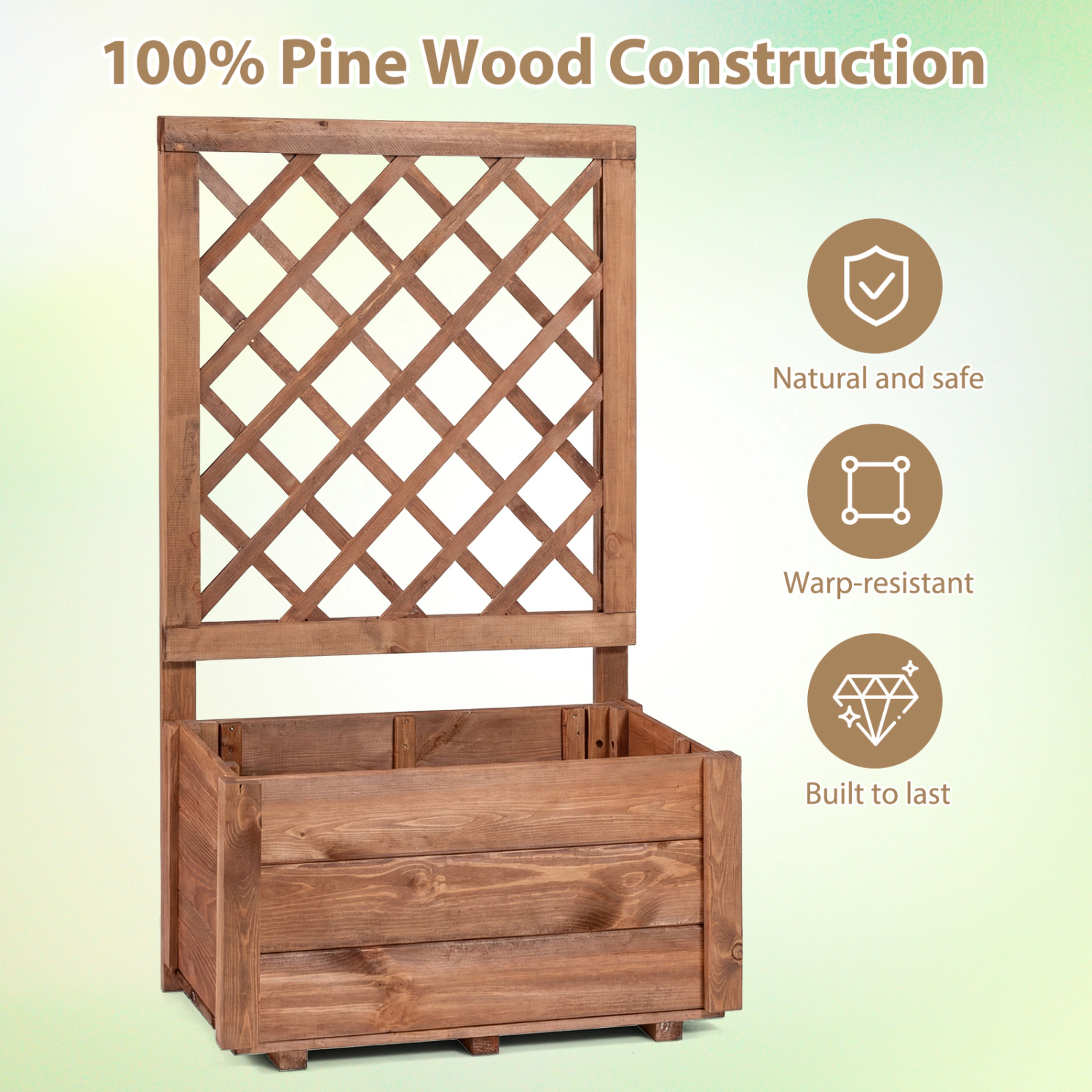 LJG Wooden Raised Garden Bed with Lattice Trellis Drainage Holes