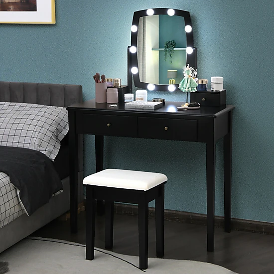 LJG Vanity Table Set with Lighted Mirror for Bedroom and Dressing Room