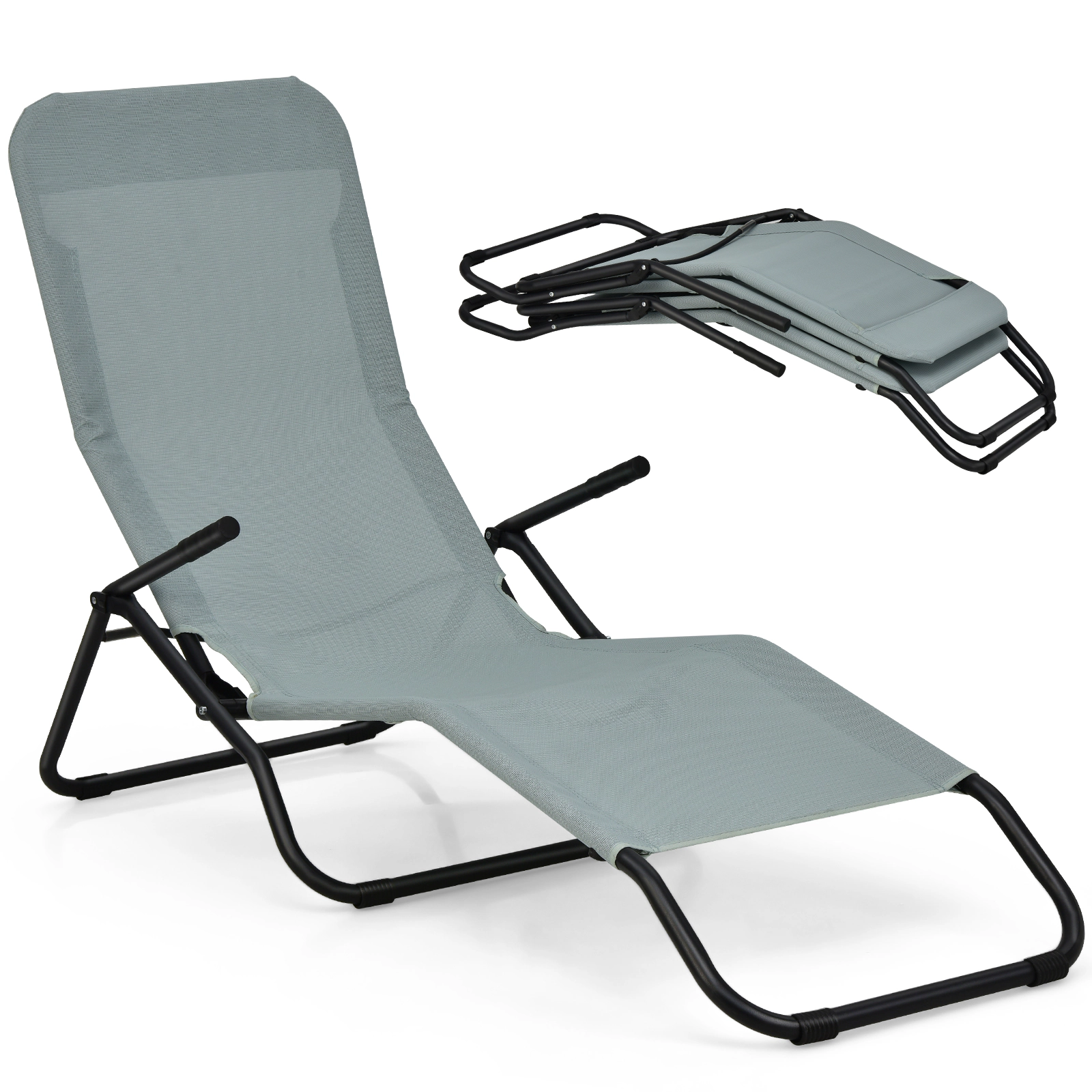 LJG 2 Pieces Folding Portable Patio Chaise Lounger with Rocking Design