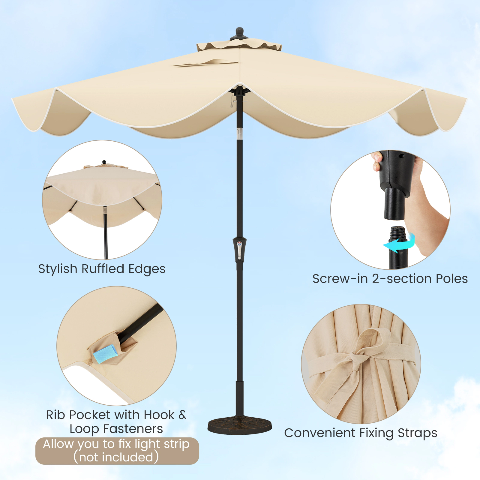 SUGIFT Crank Handle Patio Umbrella with Push Button Tilt 9-ft Canopy Beige
