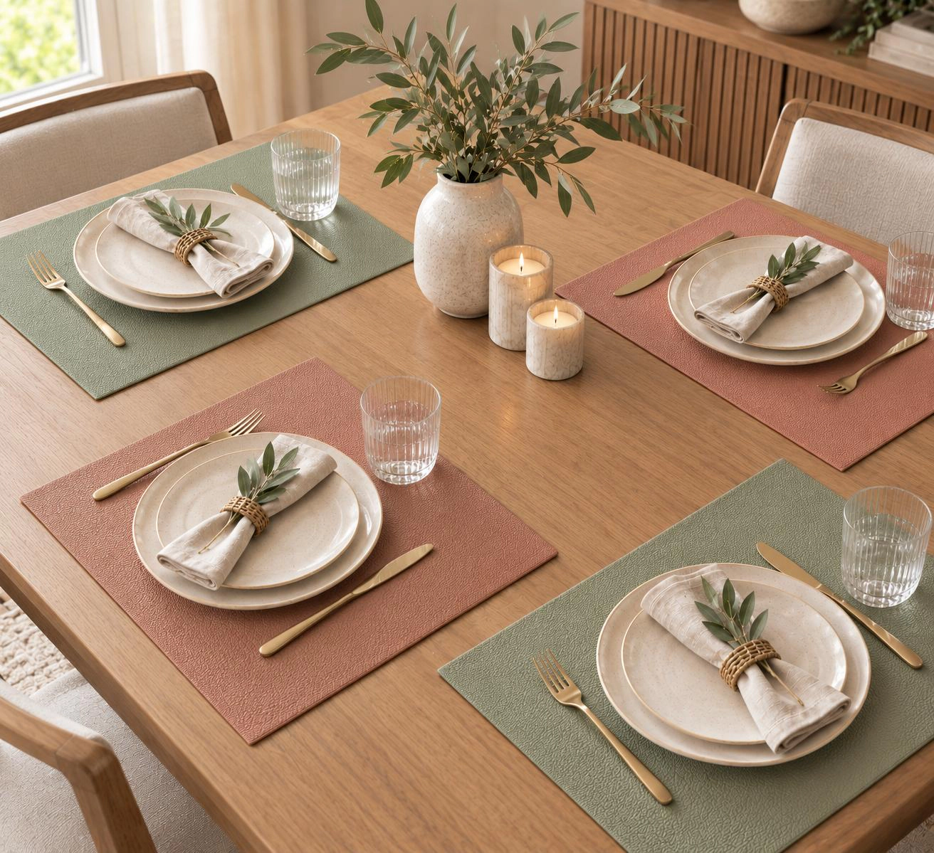 Dainty Home Pebbles Reversible Premium Faux Leather 12" x 18" Rectangular Placemats Set of 4