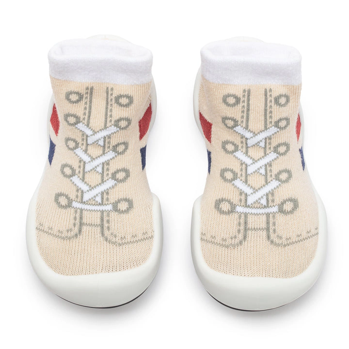 Komuello Toddler Girl Boy First Walk Sock Shoes Runner - Light Beige