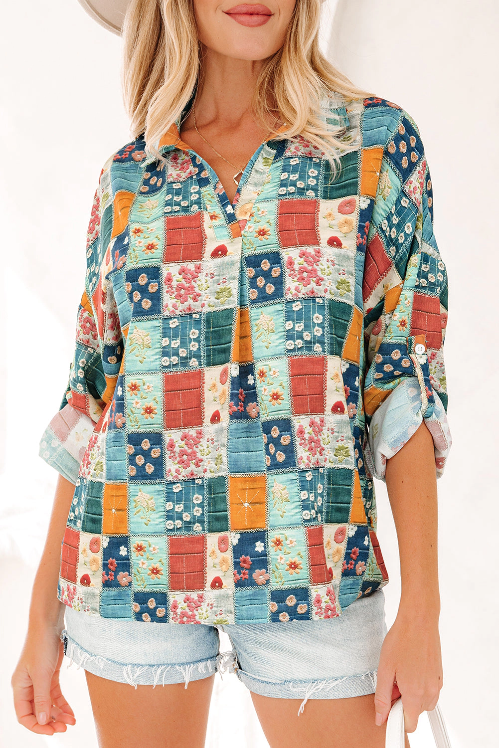 Threaded Pear Women's Zyla Up Sleeve Shift Blouse