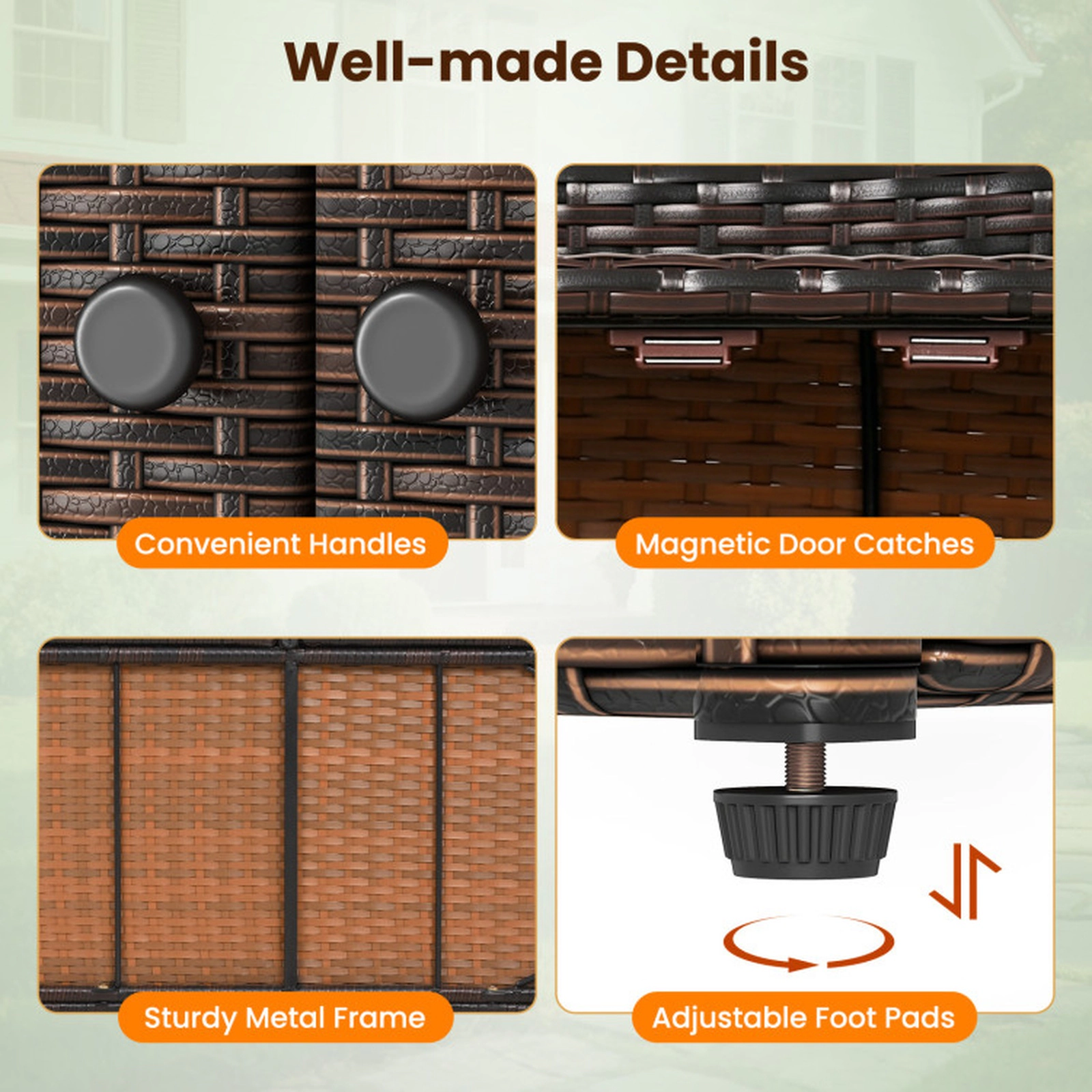 SUGIFT 3-Door Outdoor PE Wicker Storage Cabinet 110-lb Countertop 65-lb Shelf Capacity 39 x 15 x 37-in Mix Brown