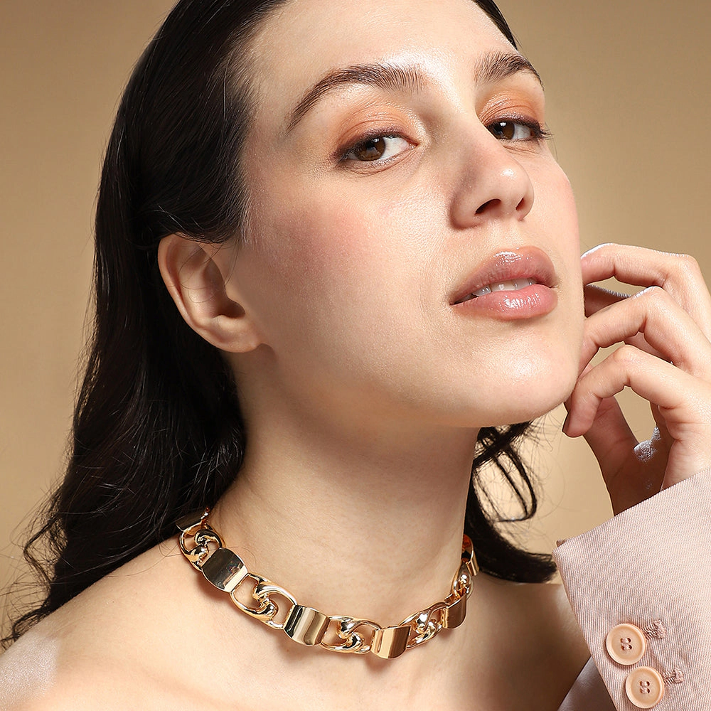 SOHI Women's The Swirlblock-Link Chain Necklace - California Gold