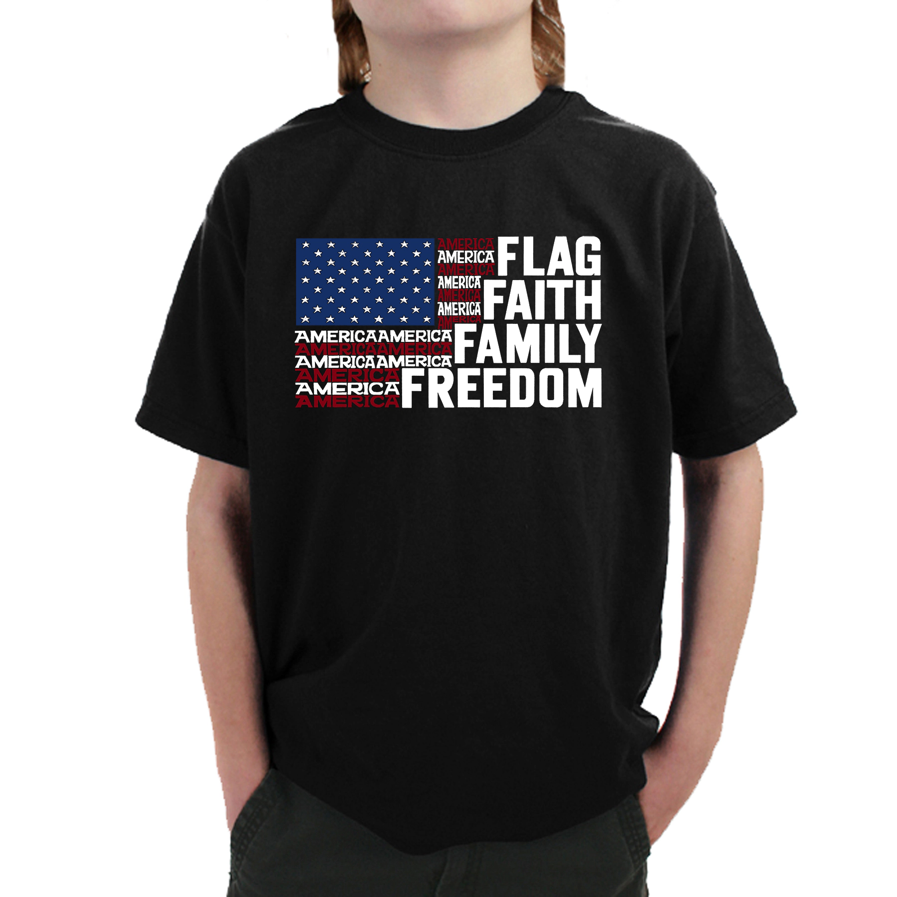 LA Pop Art Boy's Word T-Shirt - Faith Flag