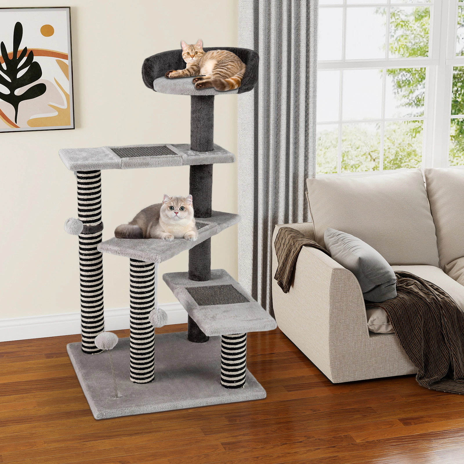 LJG 93 CM Tall Cat Tree Kitten Tower with Sisal and Jute Scratching Posts