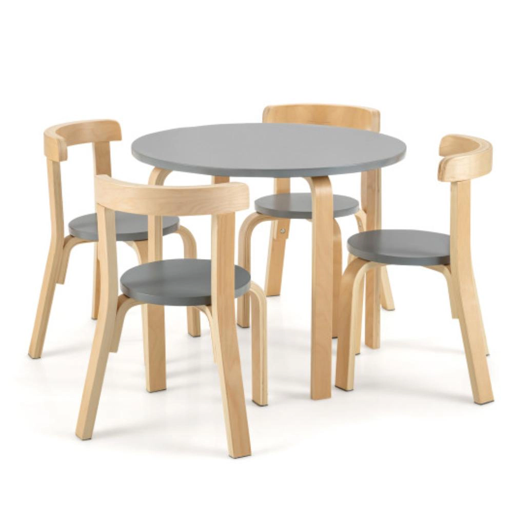 Hivvago 5-Piece Kids Wooden Curved Back Activity Table And Chair Set With Toy Bricks