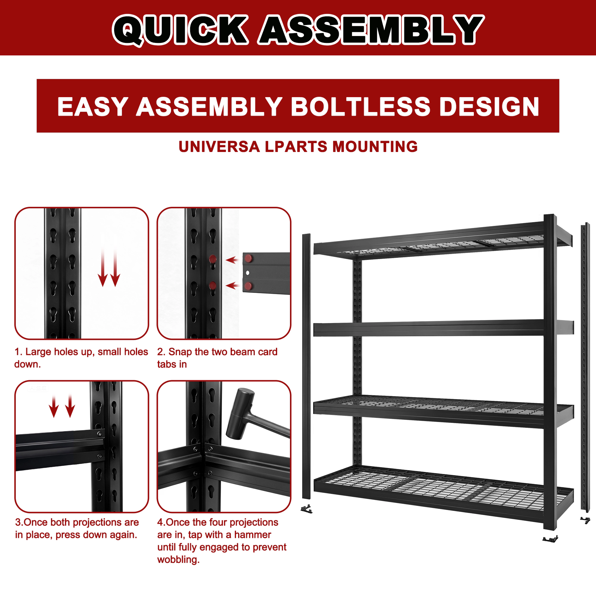 Flynama 4 Tiers Heavy Duty Metal Adjustable Garage Storage Shelving Unit in Black (70.8 in. W x 70.8 in. H x 23.6 in. D)