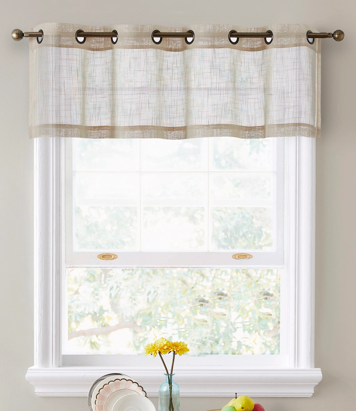 HLC.ME Abbey Faux Linen Textured Semi Sheer Privacy Light Filtering Short Grommet Curtain Valance Topper