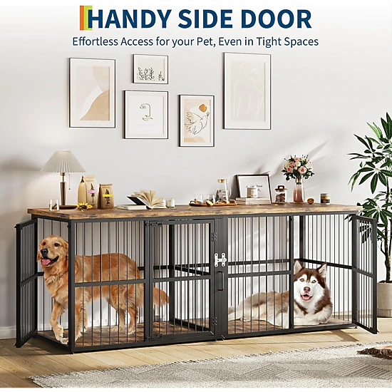 Double Dog Crate Furniture, Heavy-Duty Ironwood Pet Cage with Divider ...