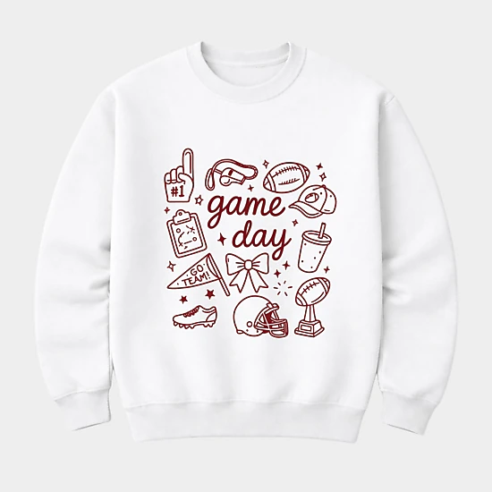 Simply Sage Market - Game Day Football Sketched Collage -  Women's Graphic Sweatshirt