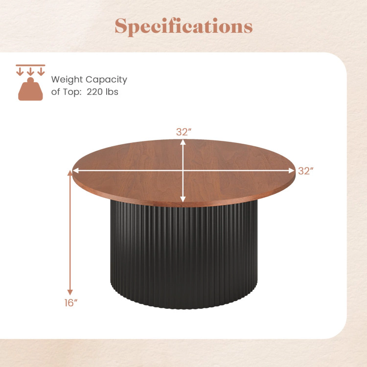 Hivvago Contemporary Round Coffee Table with Robust Wooden Frame and Surface