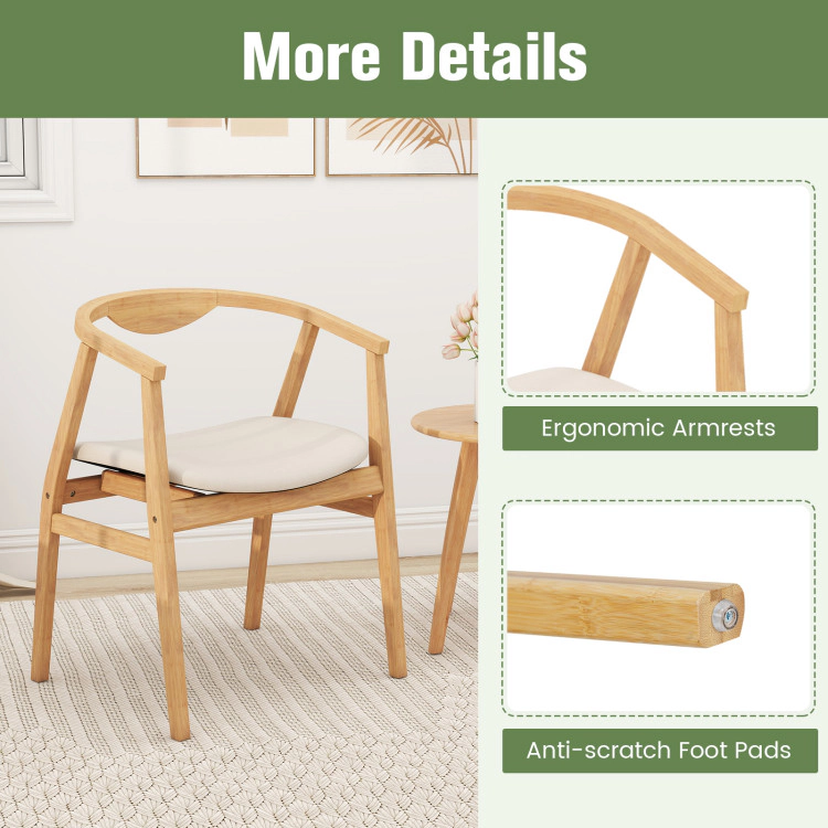 Hivvago Bamboo Accent Chair with Curved Backrest and Arm Supports -Set of 2