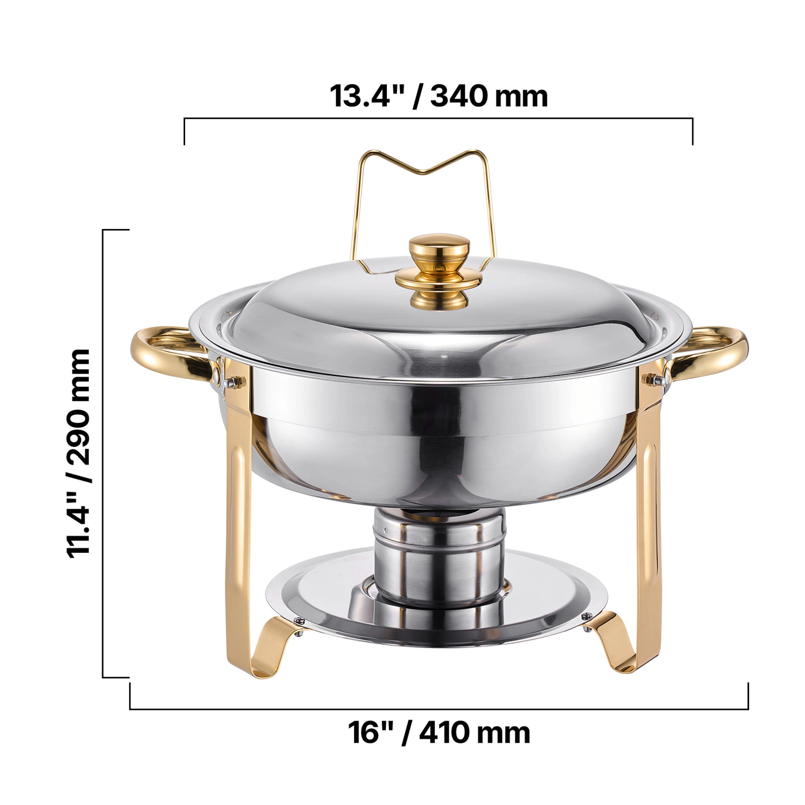 HONGGE Chafing Dish Buffet Set Stainless Steel Chafer with Full Pans Round Catering Warmer Server Lid Water