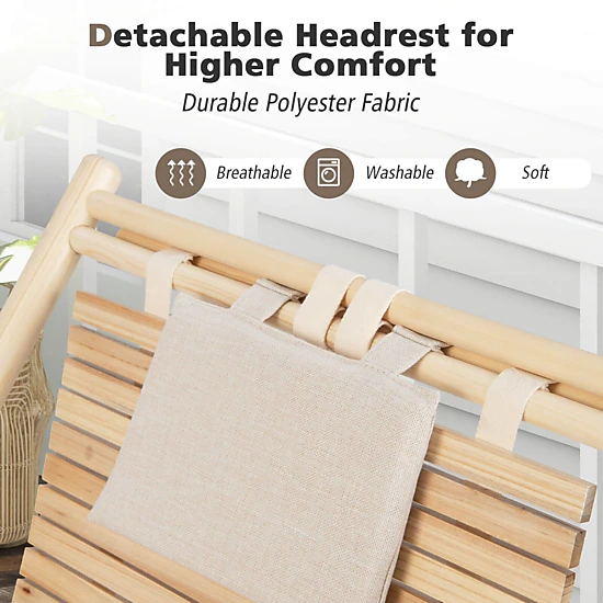 Hivvago Solid Fir Wood Lounge Chair with 3-Level Adjustable Backrest and Soft Padded Headrest