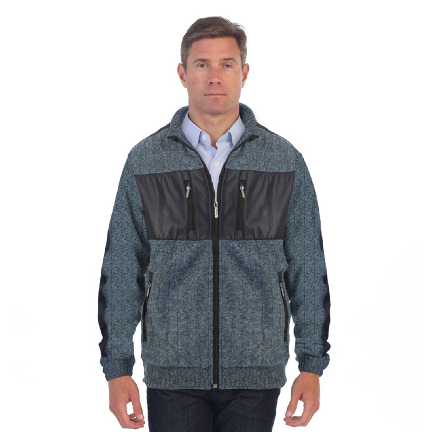 Gioberti Men's Full Zip Cardigan Patch Design Sweater with Flannel Lining