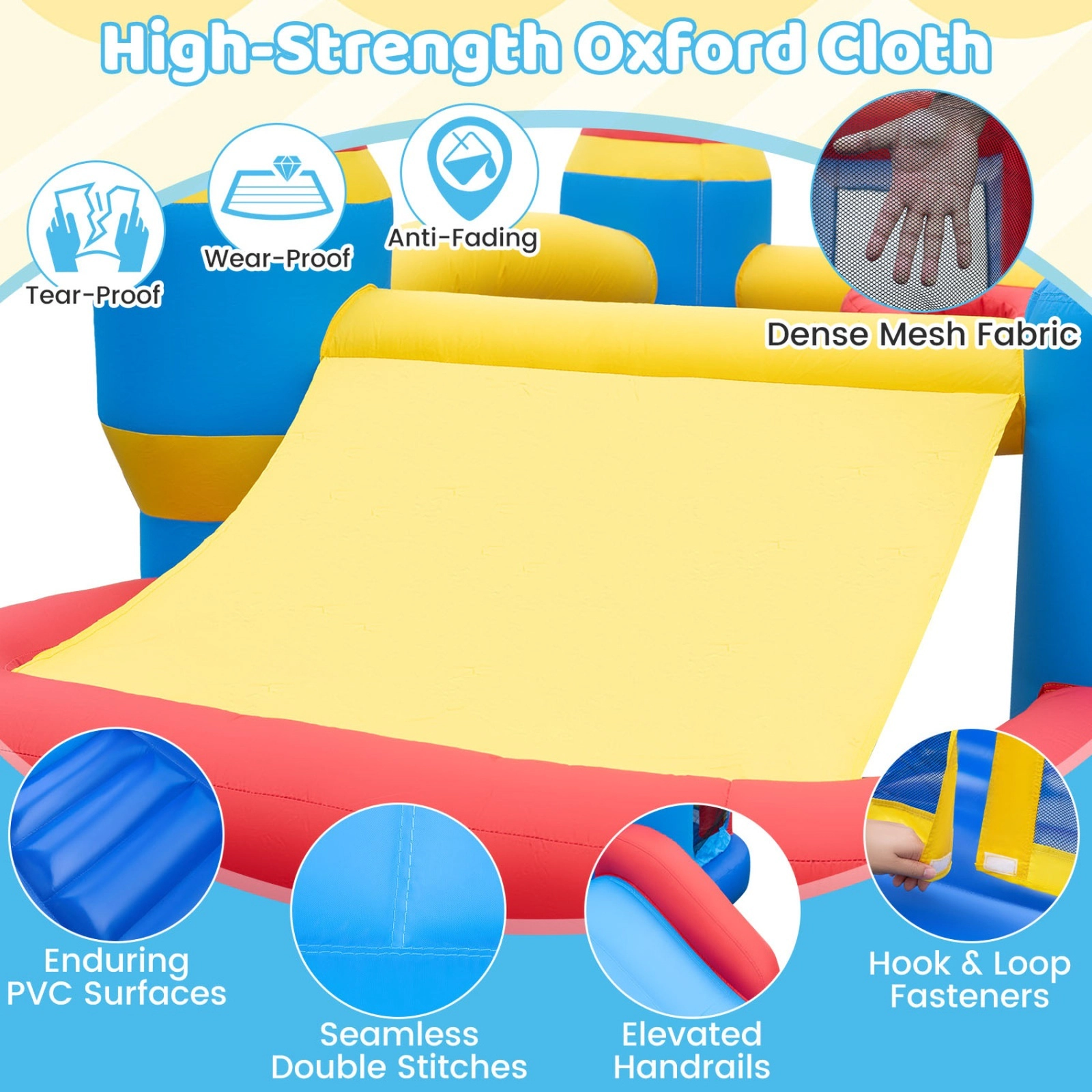 Inflatable Bounce House for Kids with 50 Ocean Balls Football Basketball Rim and 480W Blower for Birthday Party Carnival