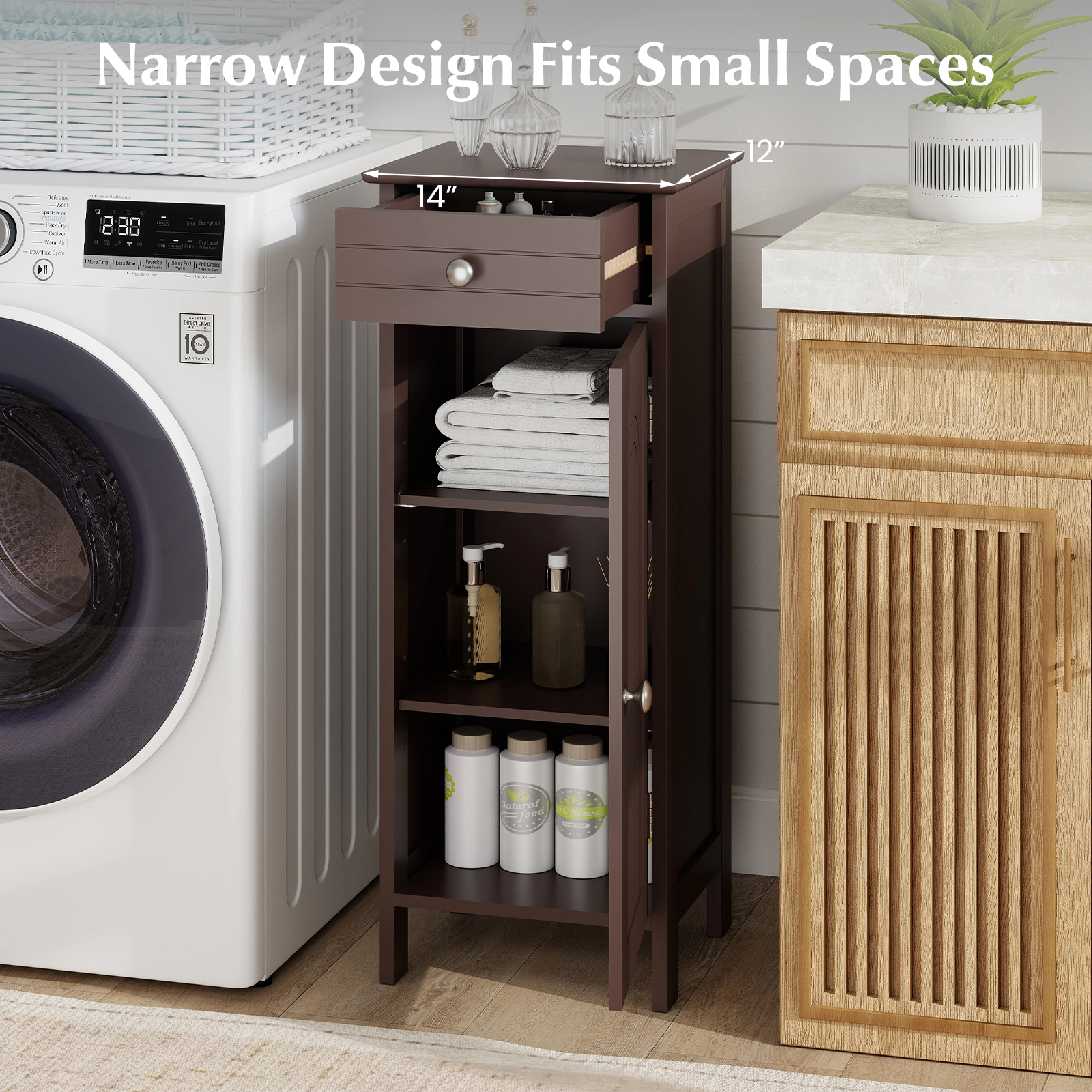 SlickBlue Narrow Storage Cabinet with Adjustable Shelves and Drawer