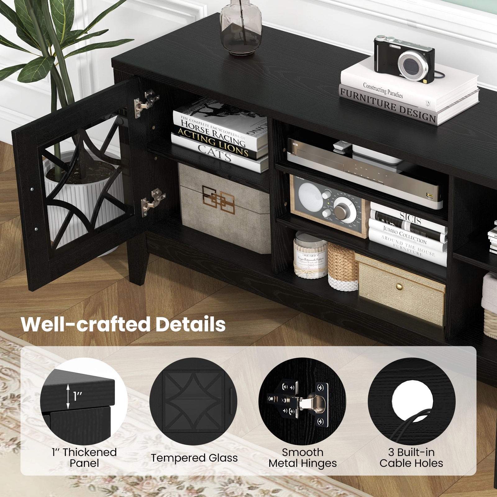 Hivvago Farmhouse TV Stand for TVs Up to 65 Inches 4 Adjustable Shelves