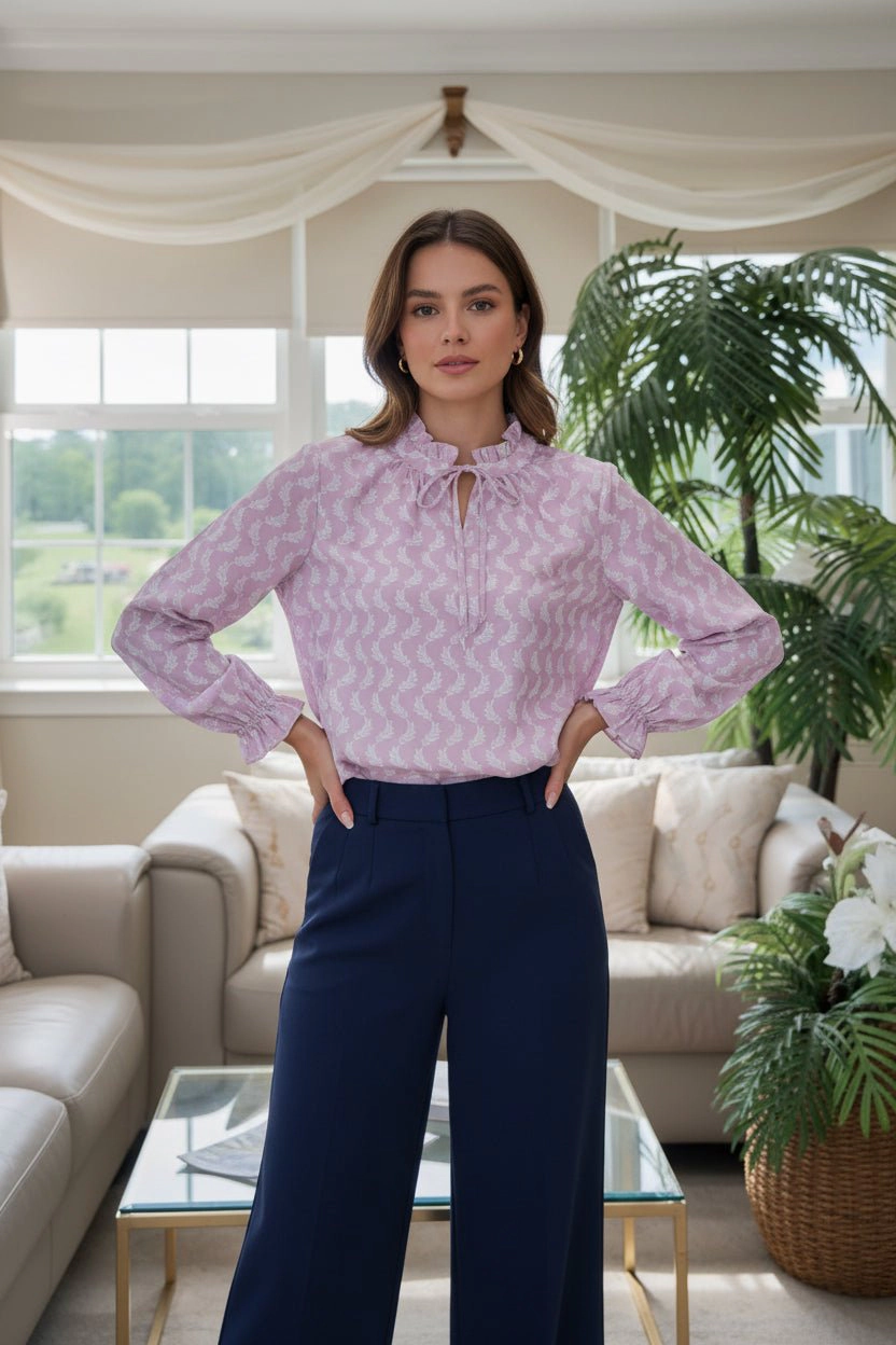 DressAtR Women's Bell Full Sleeve Round Neck Bow Tie Blouse
