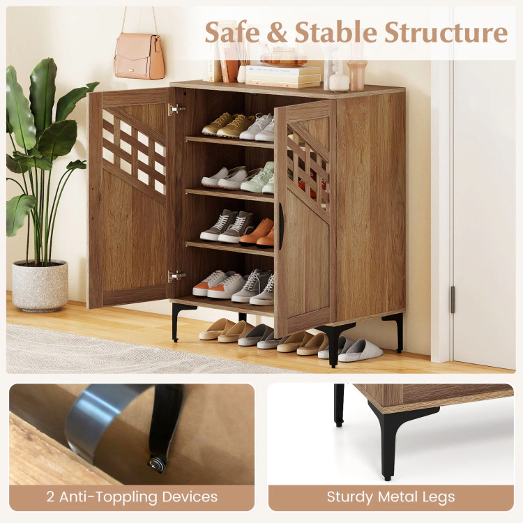 Hivvago 4 Tier Farmhouse Shoe Storage Cabinet with Removable Shelves and Metal Legs