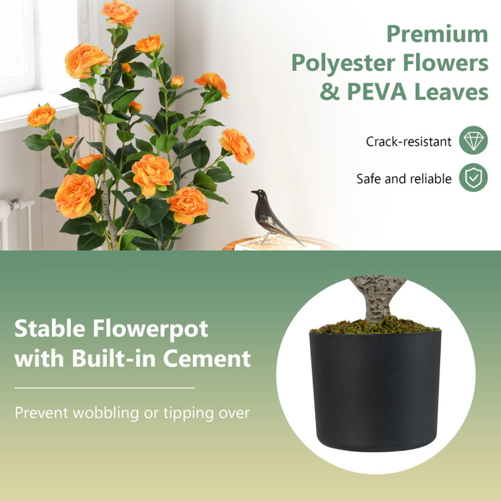 SUGIFT Set of 2 36-in Artificial Camellia Trees with Blooming Flowers and Cement-Filled Pots