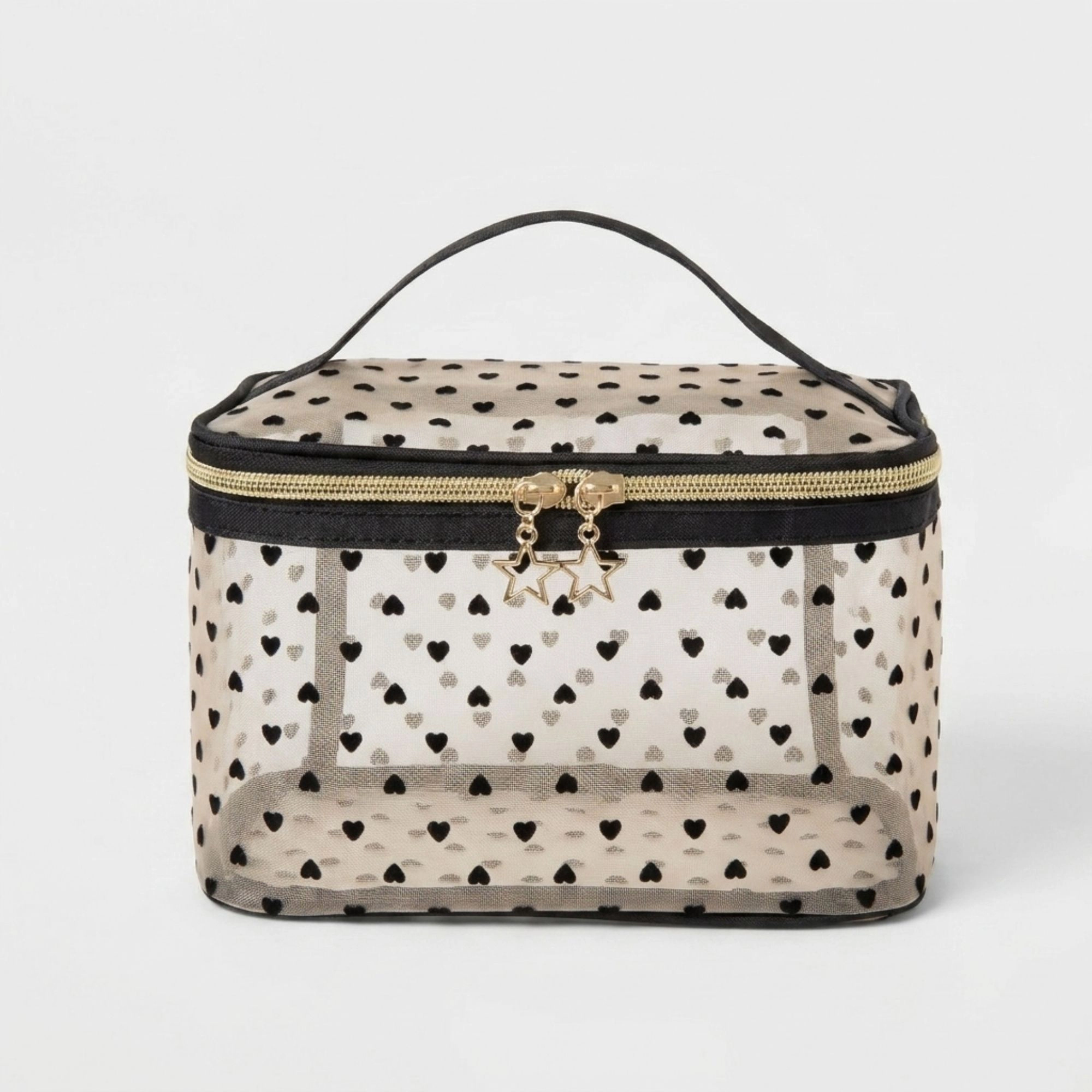 Alilang Unisex Heart Print Mesh Makeup Bag Large Travel Cosmetic Toiletry Organizer with Handle