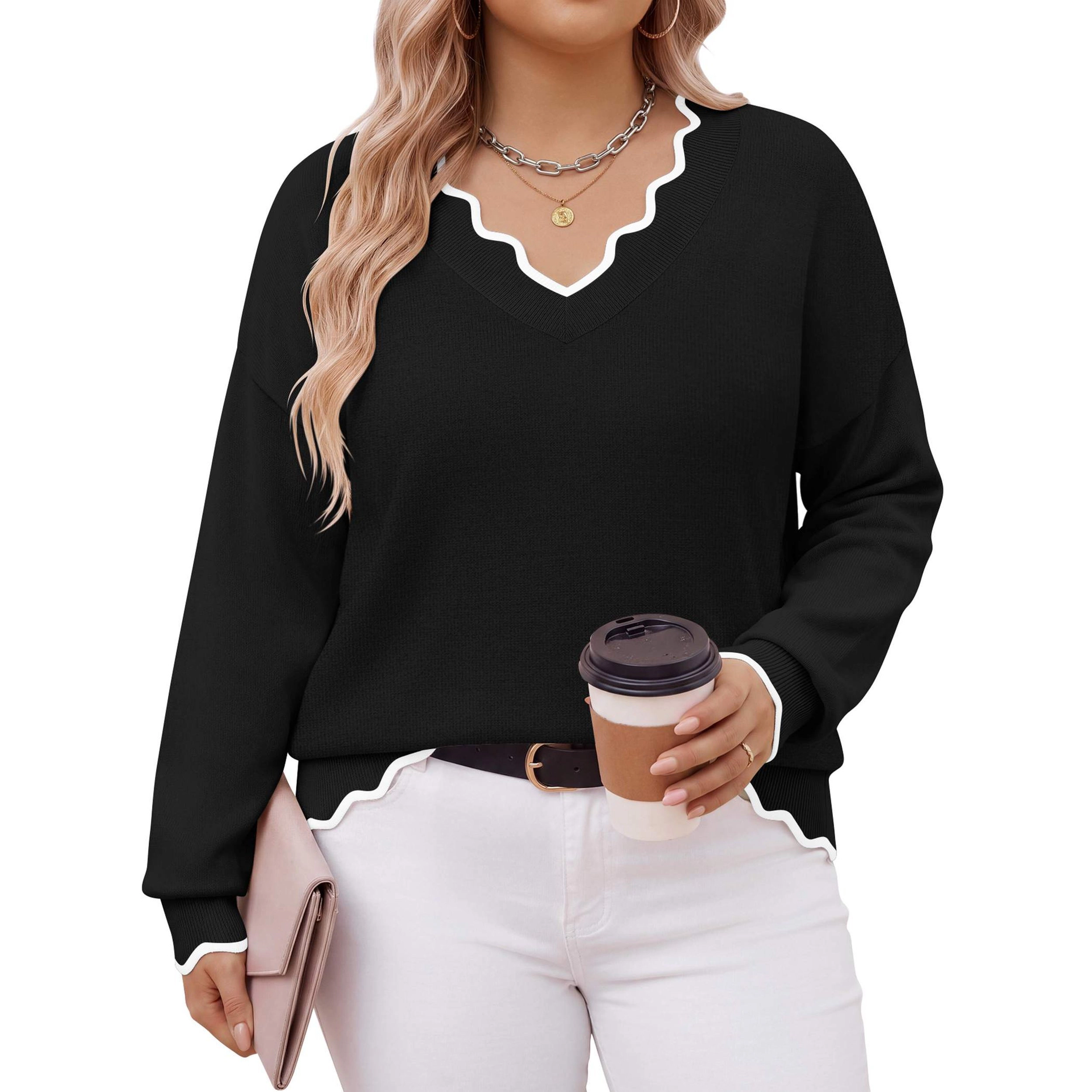 Zeagoo Women's Plus V Neck Lightweight Long Sleeve Sweater