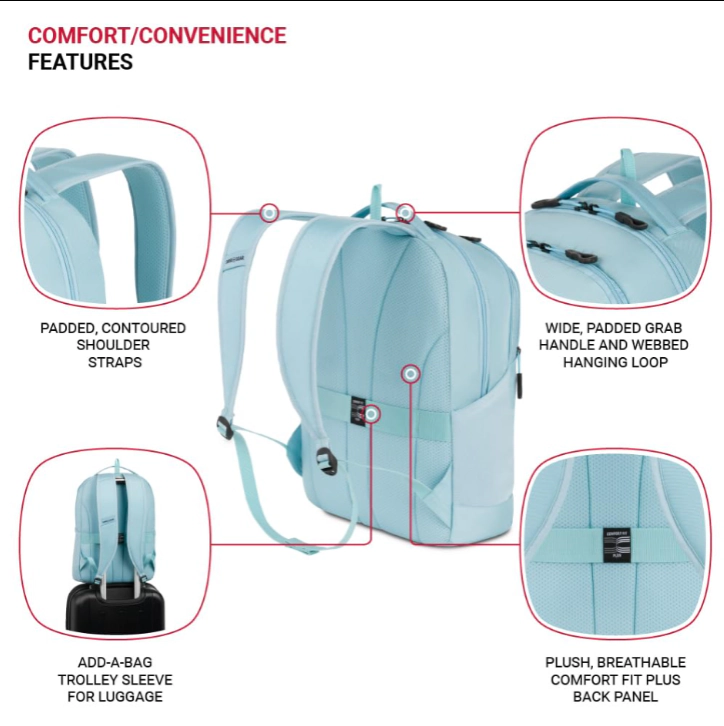 SwissGear Orientation Laptop Backpack, Light Blue, 17"x12"x7"