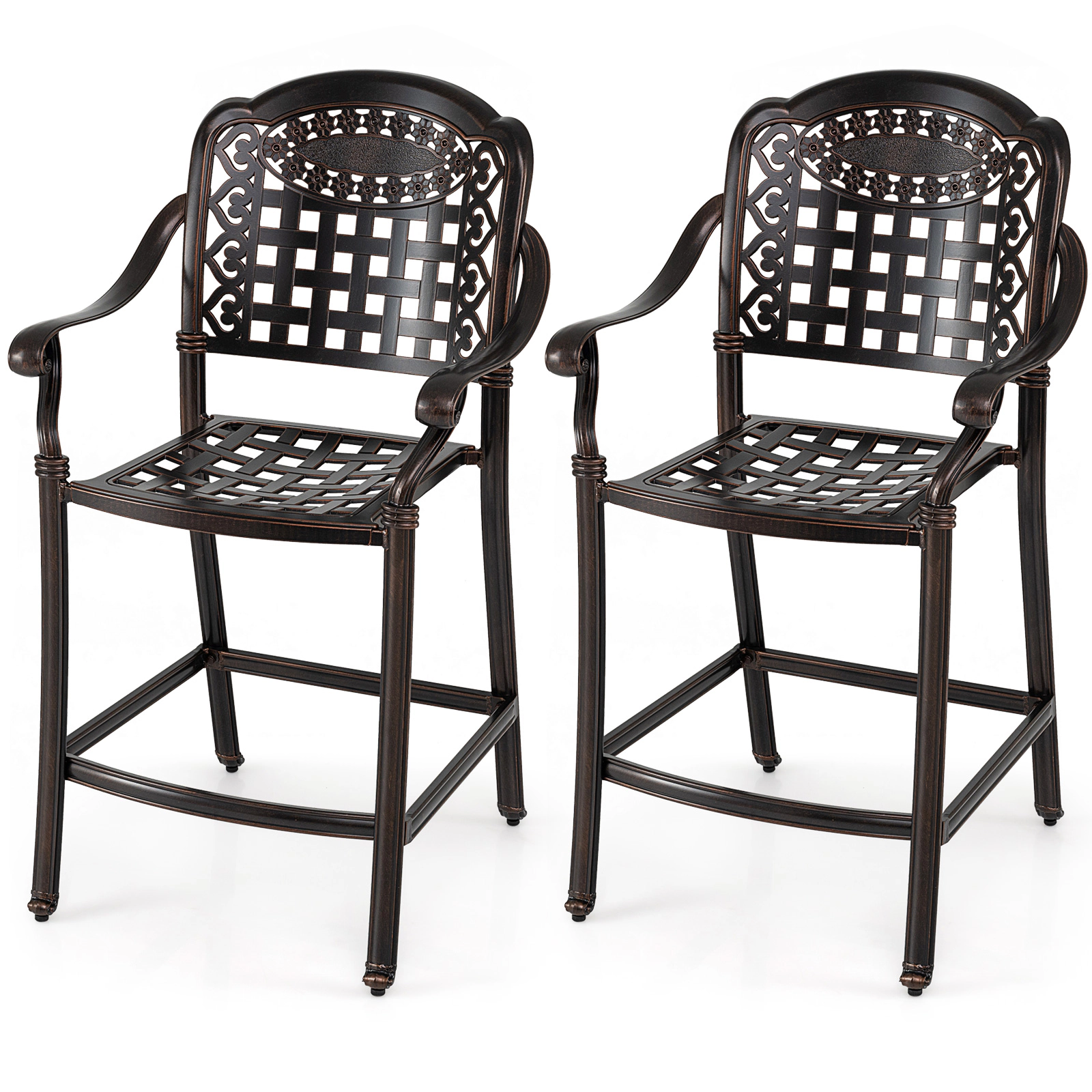 LJG Set of Outdoor Bar Stool 25.5 Inch Counter Height Cast Aluminum Bar Chairs